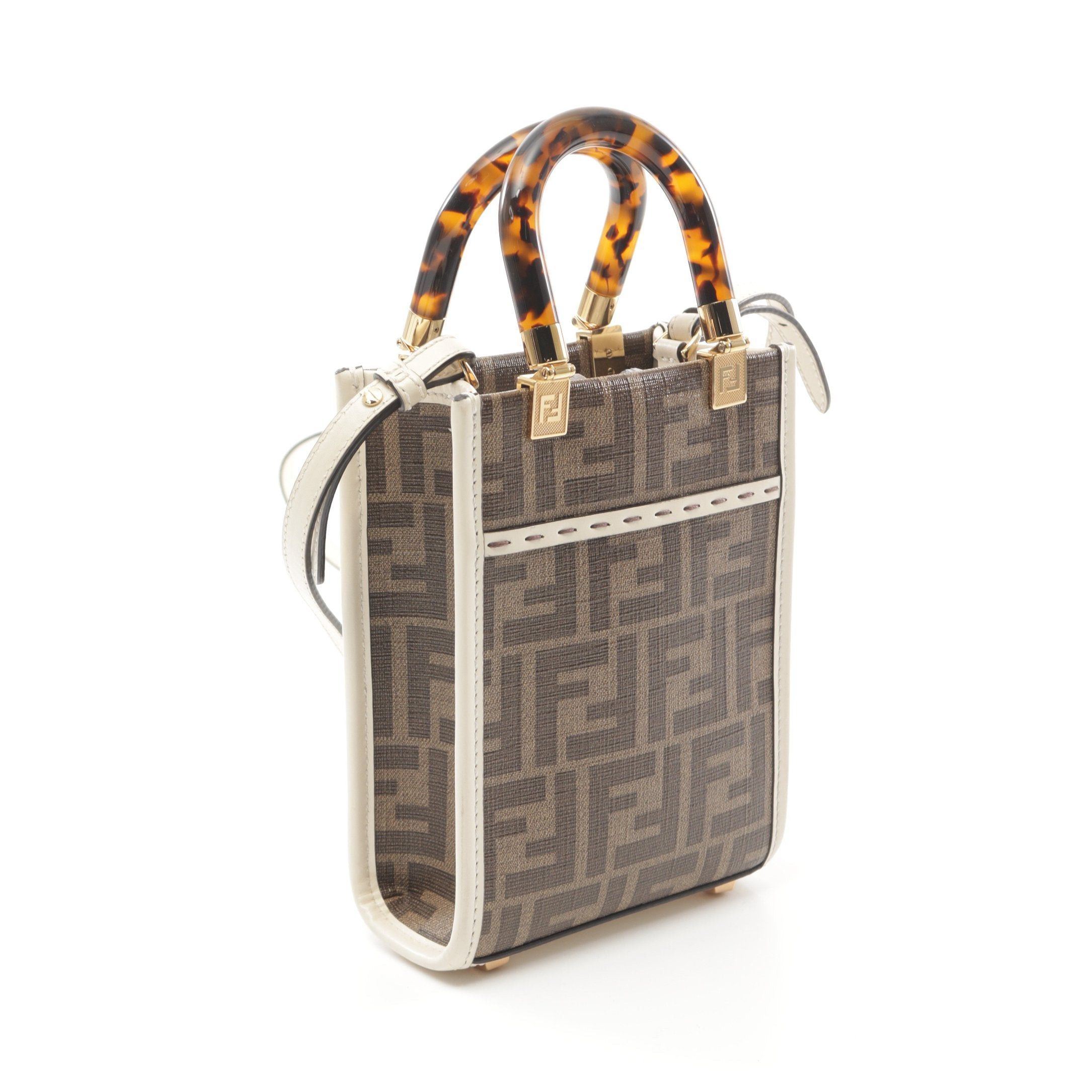 Fendi Fendi Sunshine Shopper Mini Handbag Leather Off White Brown Multicolor Size ONE SIZE - 2 Thumbnail