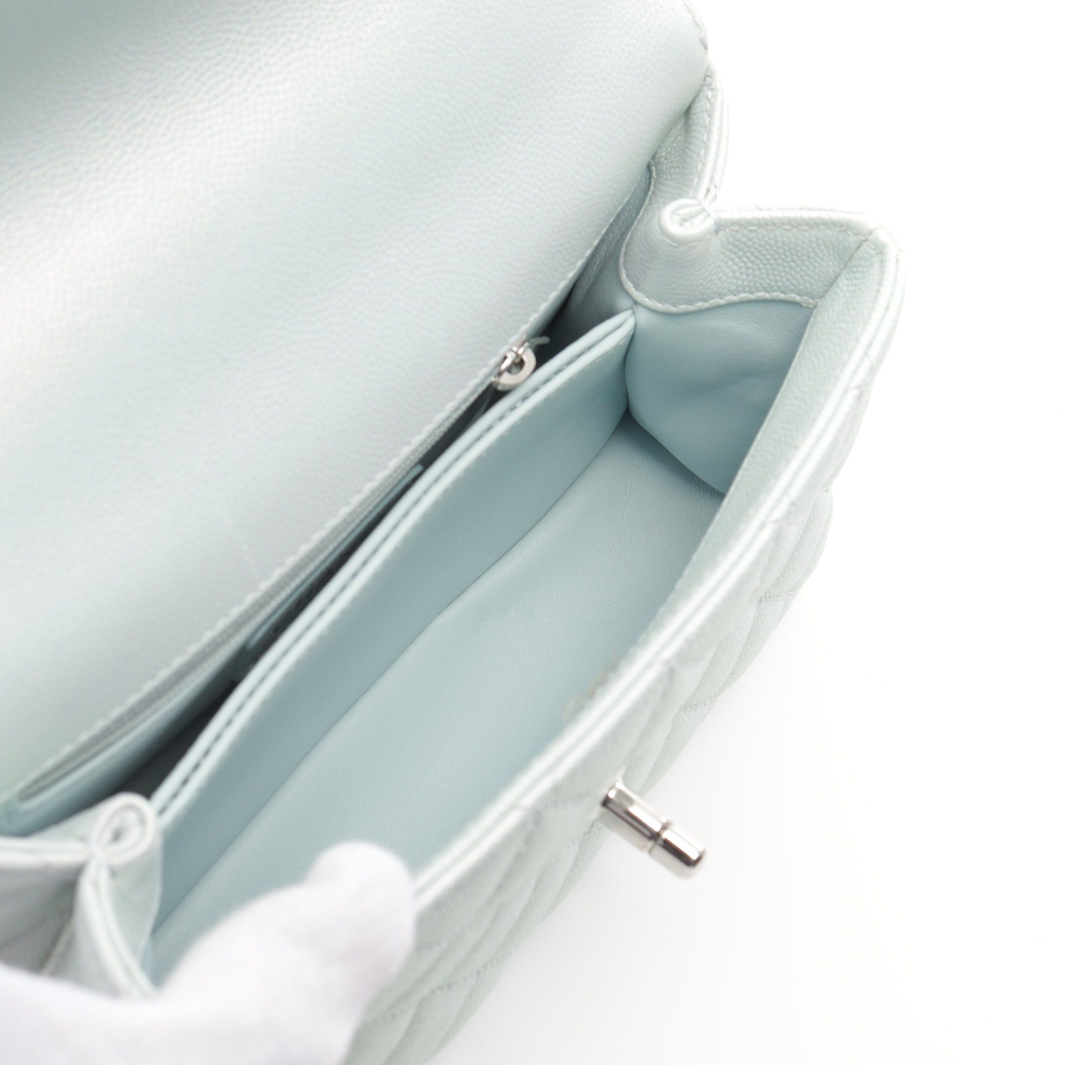 Chanel Chanel Coco Handle Flap Matelasse Handbag Caviar Skin Light Blue Silver Hardware Size ONE SIZE - 3 Thumbnail