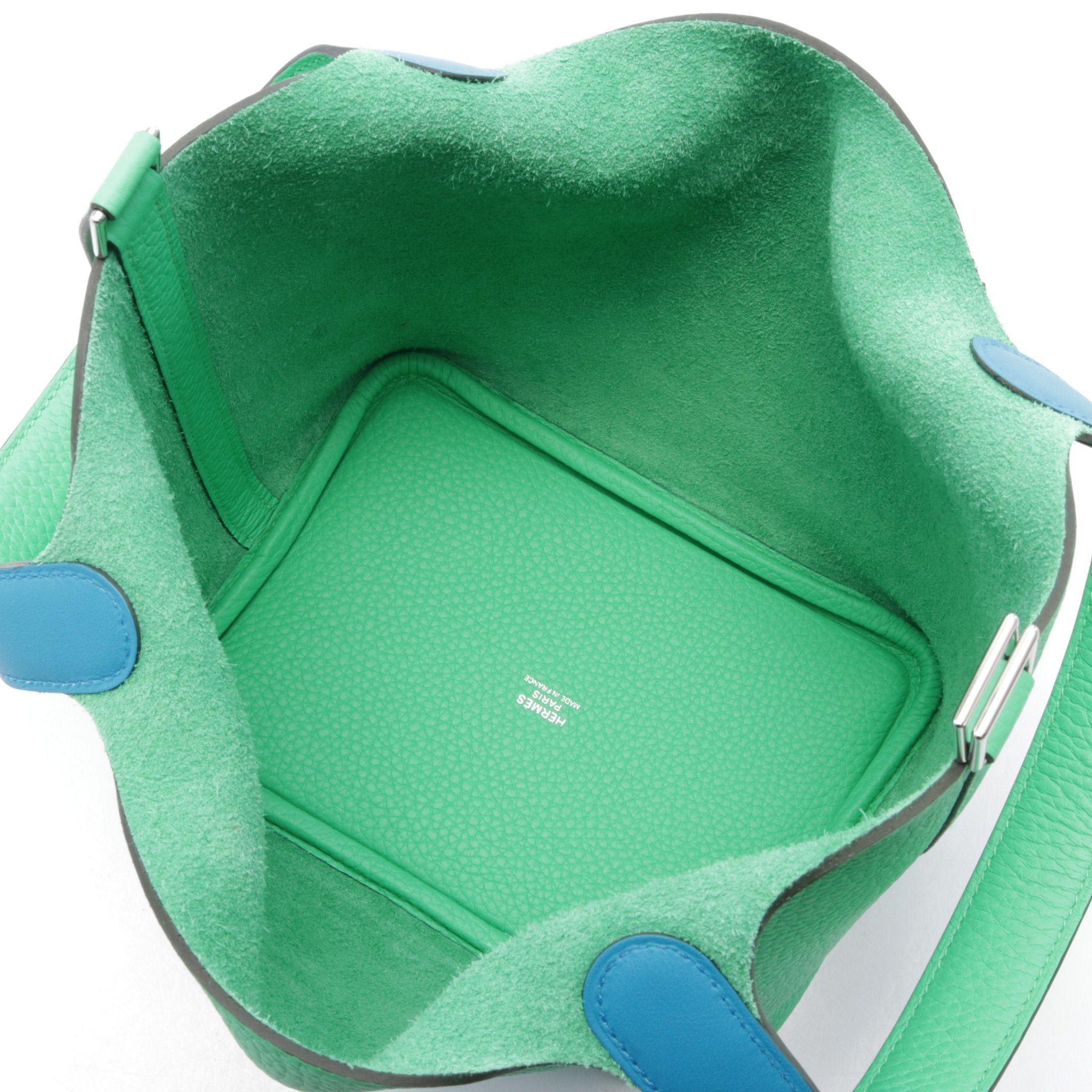 Hermes Hermes Picotan Lock Éclat Pm Vert Comique Blue Frida Handbag Clemence Leather Veau Swift Green Silver Hardware Double Engraved Size ONE SIZE - 3 Thumbnail