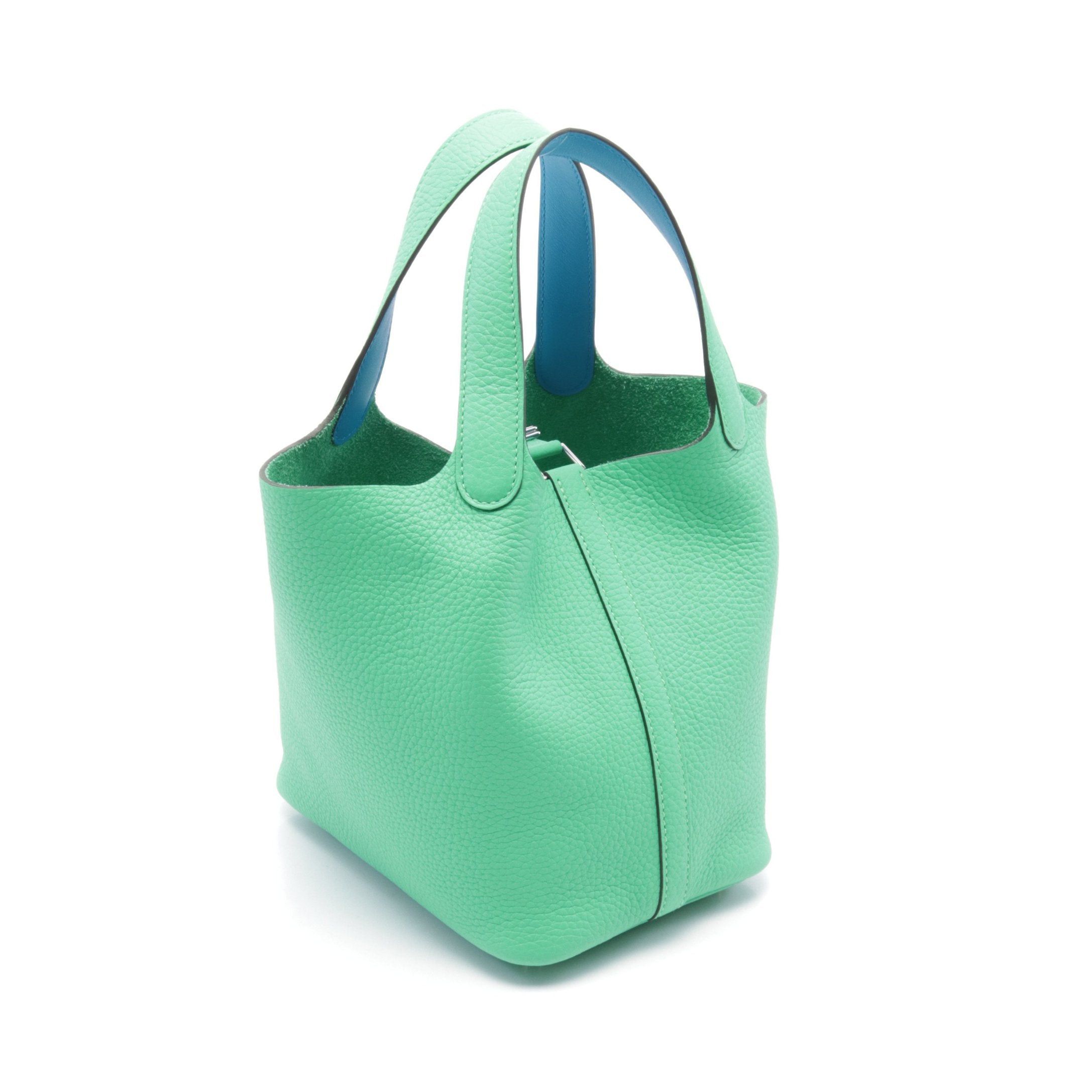 Hermes Hermes Picotan Lock Éclat Pm Vert Comique Blue Frida Handbag Clemence Leather Veau Swift Green Silver Hardware Double Engraved Size ONE SIZE - 2 Thumbnail