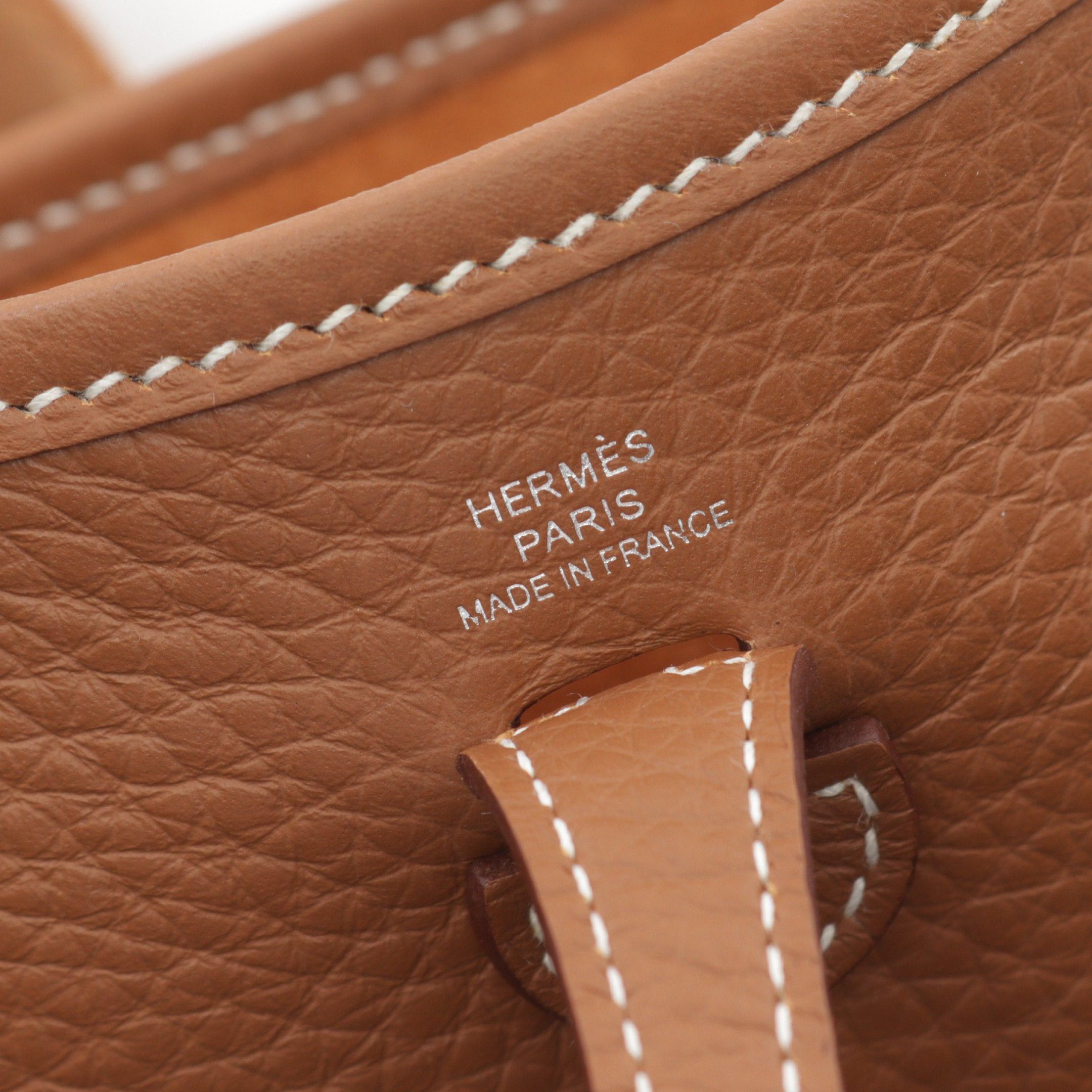 Hermes Evelyn Tpm Gold Shoulder Bag Clemence Leather Light Brown Silver Hardware Double Engraved