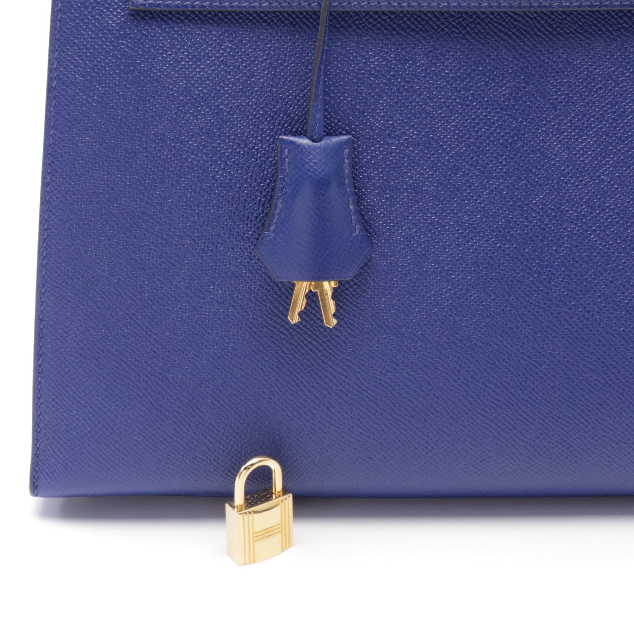 Hermes Hermes Kelly32 Blue Electric Handbag Veau Epsom Gold Hardware Outside Sewing T Stamp Size ONE SIZE - 6 Thumbnail