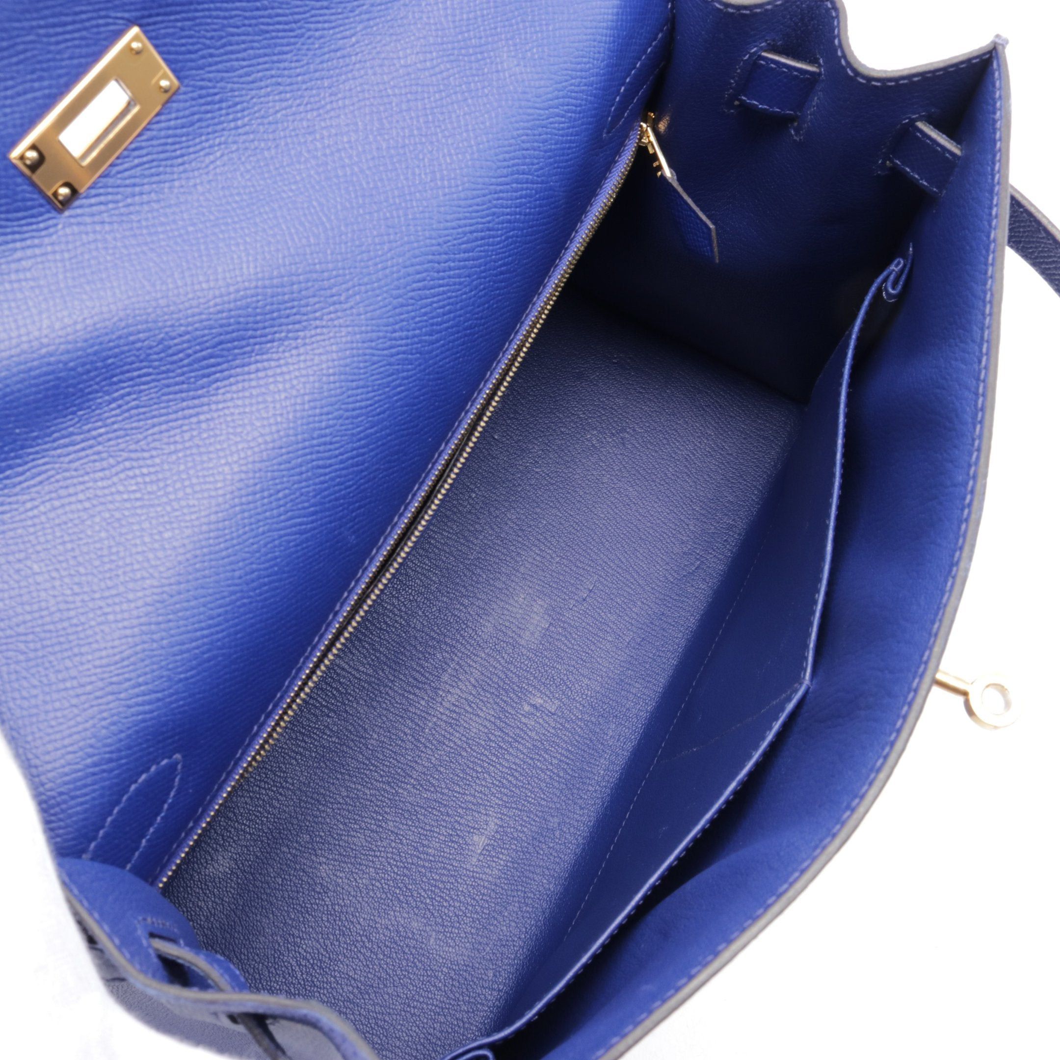 Hermes Hermes Kelly32 Blue Electric Handbag Veau Epsom Gold Hardware Outside Sewing T Stamp Size ONE SIZE - 3 Thumbnail