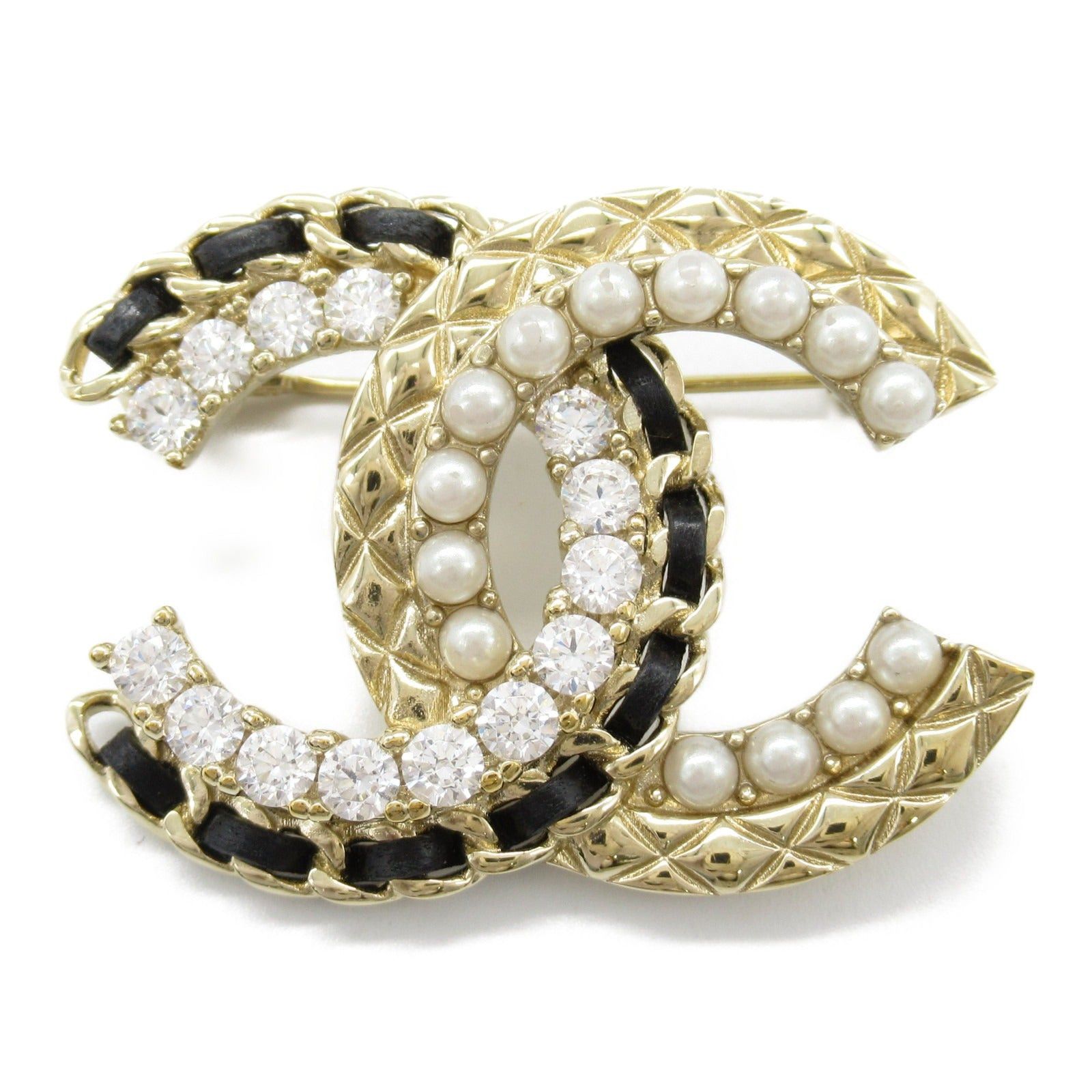 Chanel Chanel Coco Mark Brooch Gp (Gold Plated) Lambskin (Sheepskin) Fake Pearl Black Gold Size ONE SIZE - 2 Thumbnail