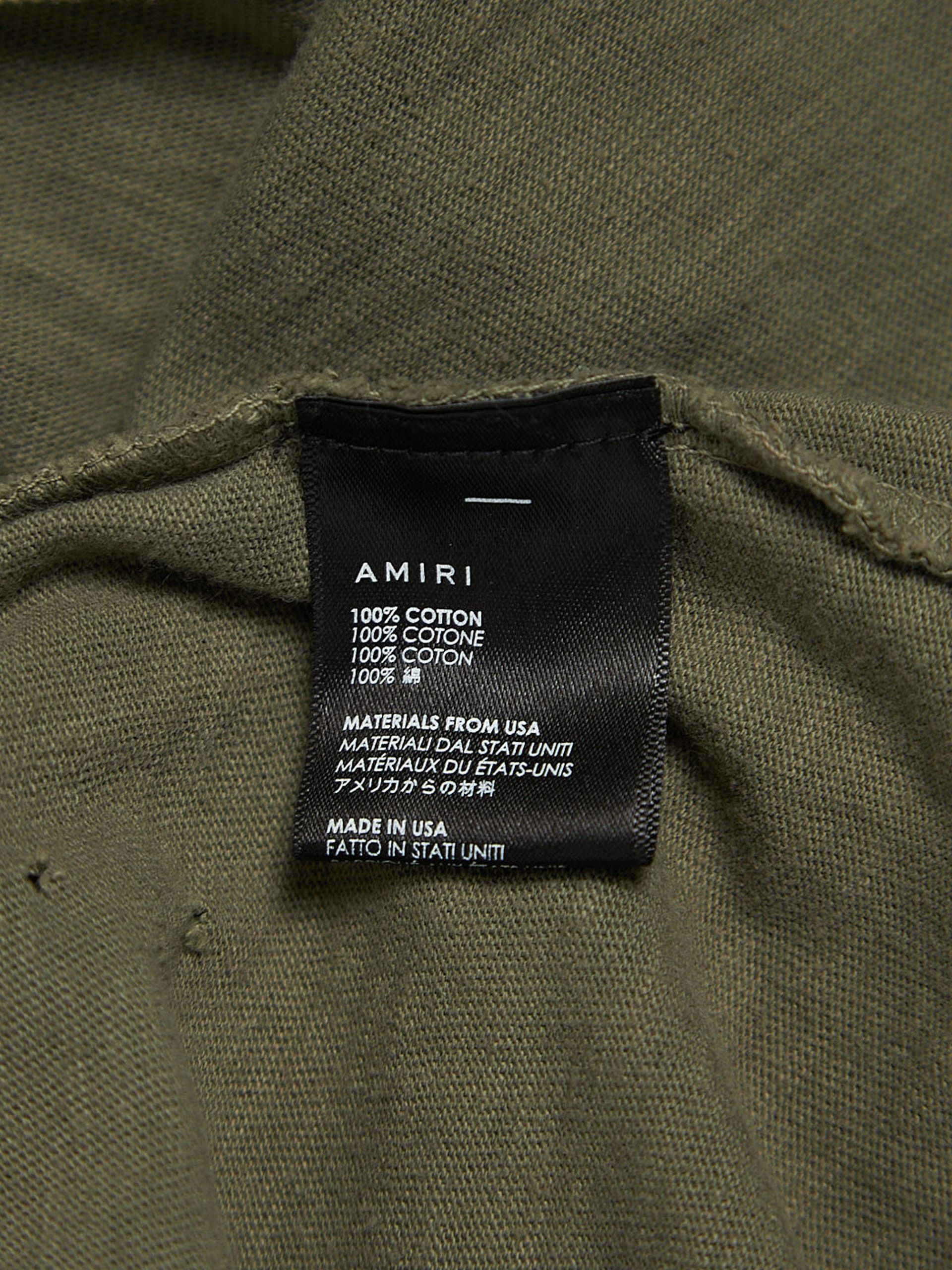 Amiri Khaki Distressed Cotton T-Shirt Size US M / EU 48-50 / 2 - 4 Thumbnail