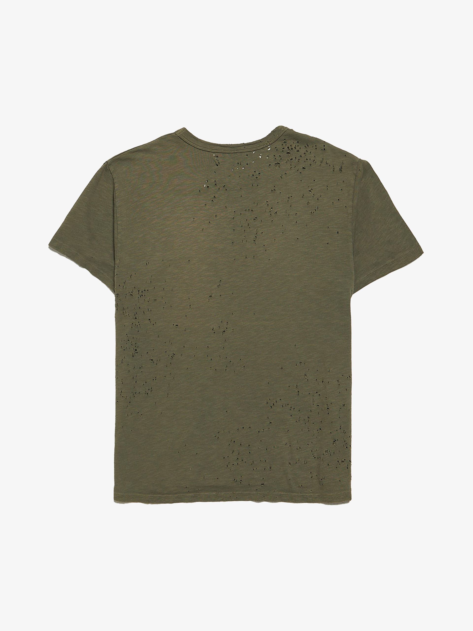 Amiri Khaki Distressed Cotton T-Shirt Size US M / EU 48-50 / 2 - 2 Thumbnail