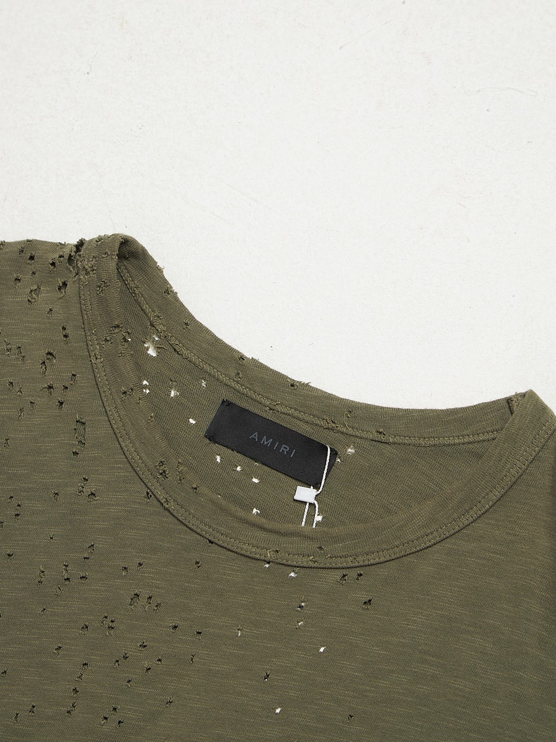Amiri Khaki Distressed Cotton T-Shirt Size US M / EU 48-50 / 2 - 3 Thumbnail