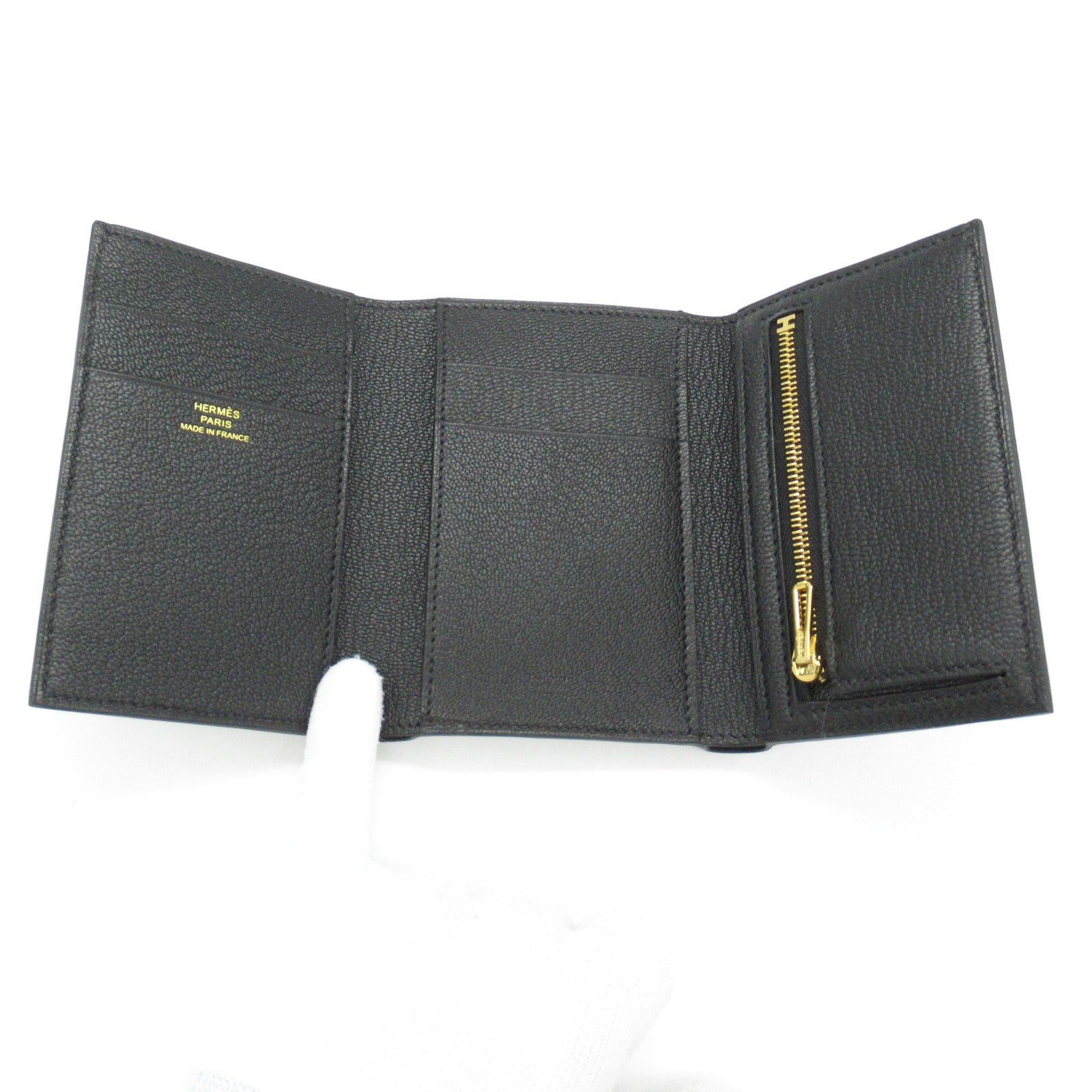 Hermes Hermes Bearn Combination Black Trifold Wallet Leather Chevre (Hermes) Gold Hardware B Stamp Size ONE SIZE - 5 Thumbnail