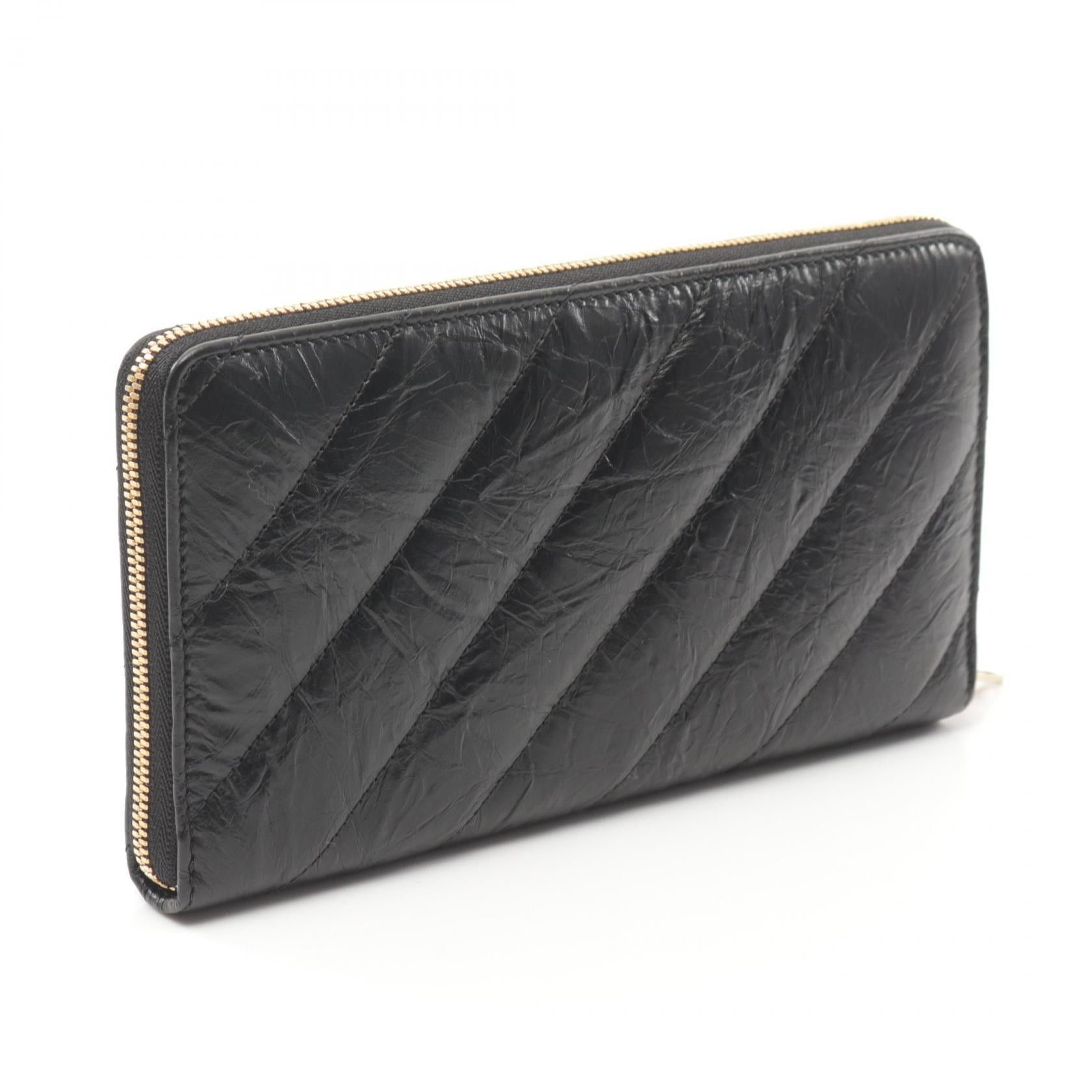 Balenciaga Balenciaga Crush Continental Wallet Quilted Round Zipper Long Leather Black Size ONE SIZE - 2 Thumbnail