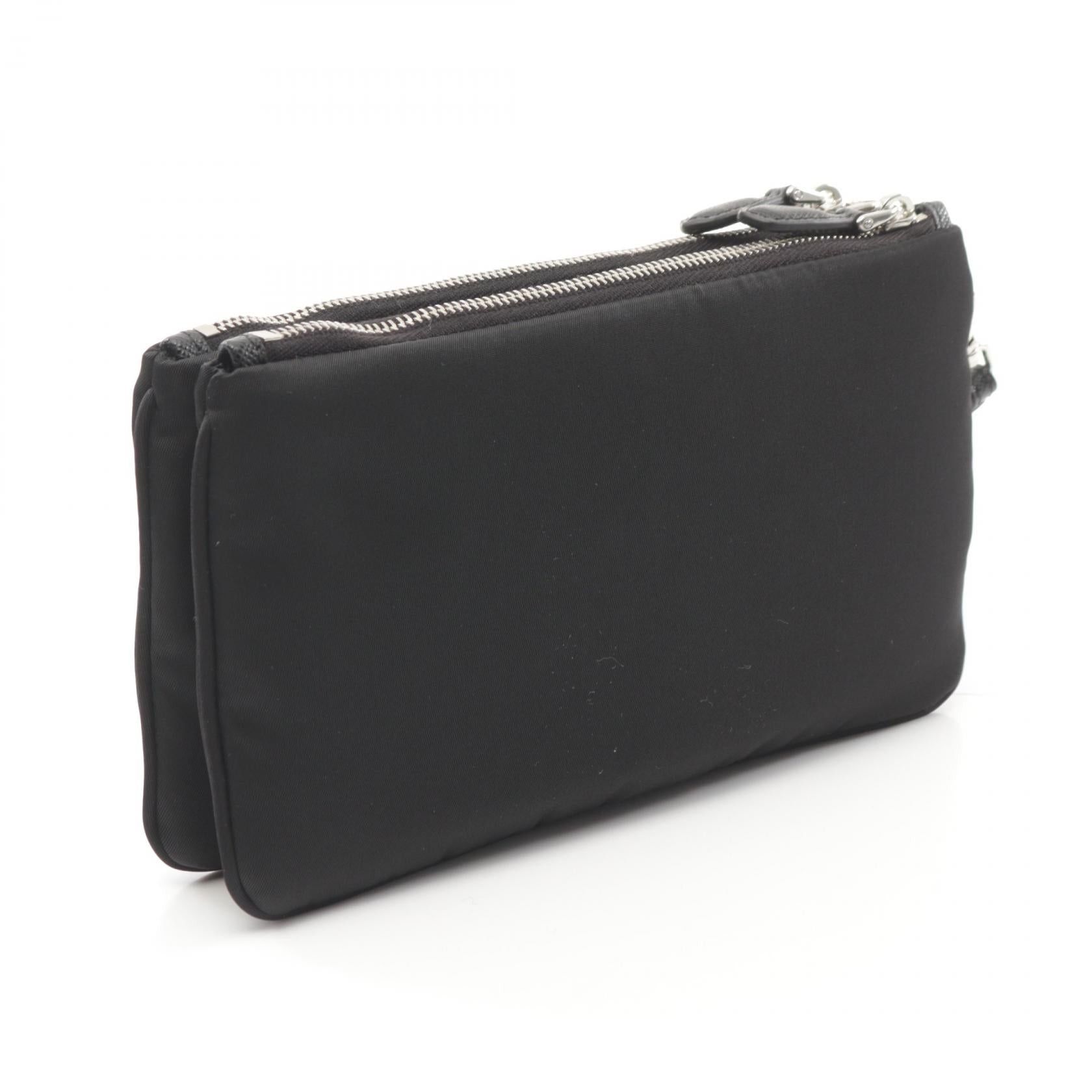 Prada Prada Tessuto Pocket Clutch Bag Nylon Saffiano Leather Black Size ONE SIZE - 2 Thumbnail