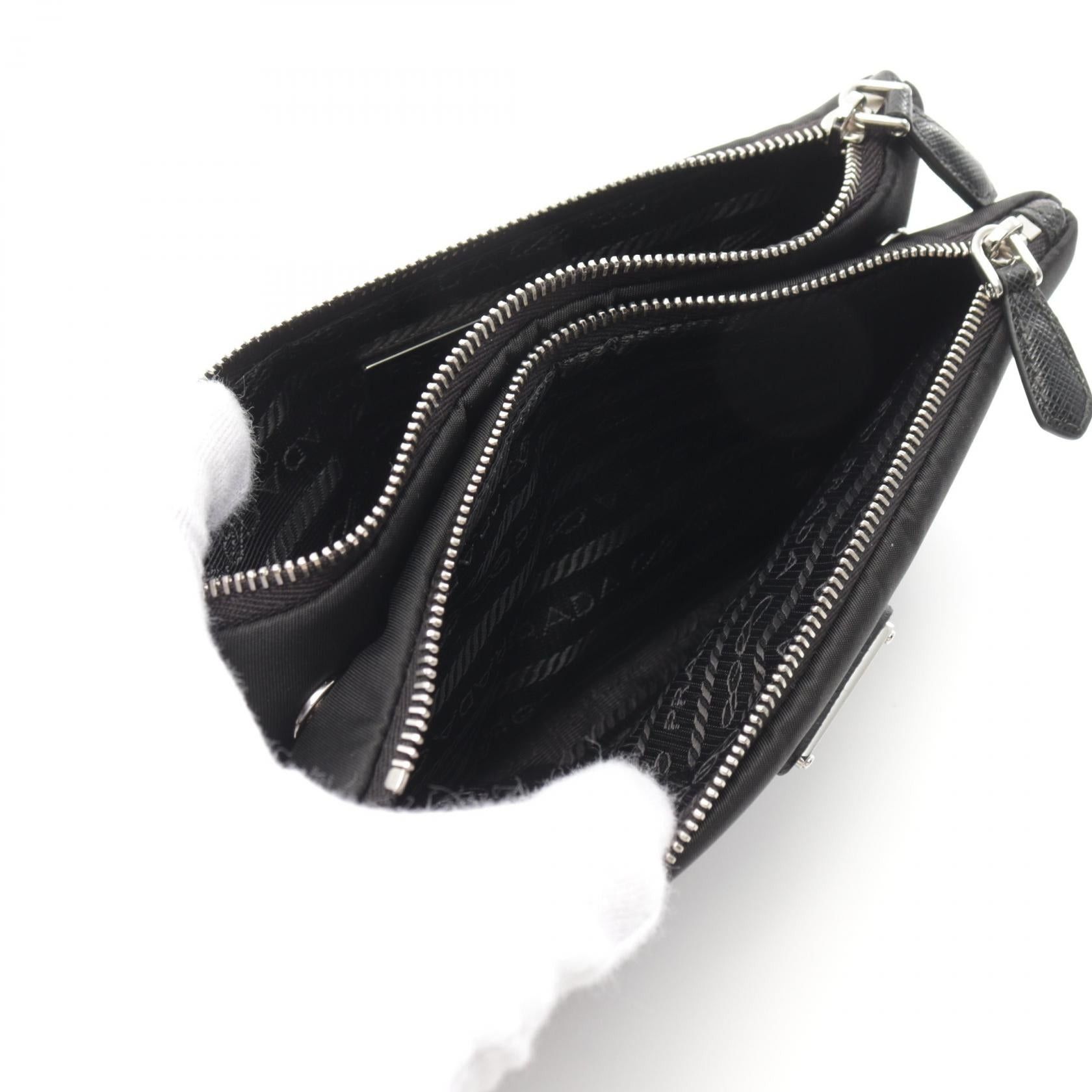 Prada Prada Tessuto Pocket Clutch Bag Nylon Saffiano Leather Black Size ONE SIZE - 3 Thumbnail