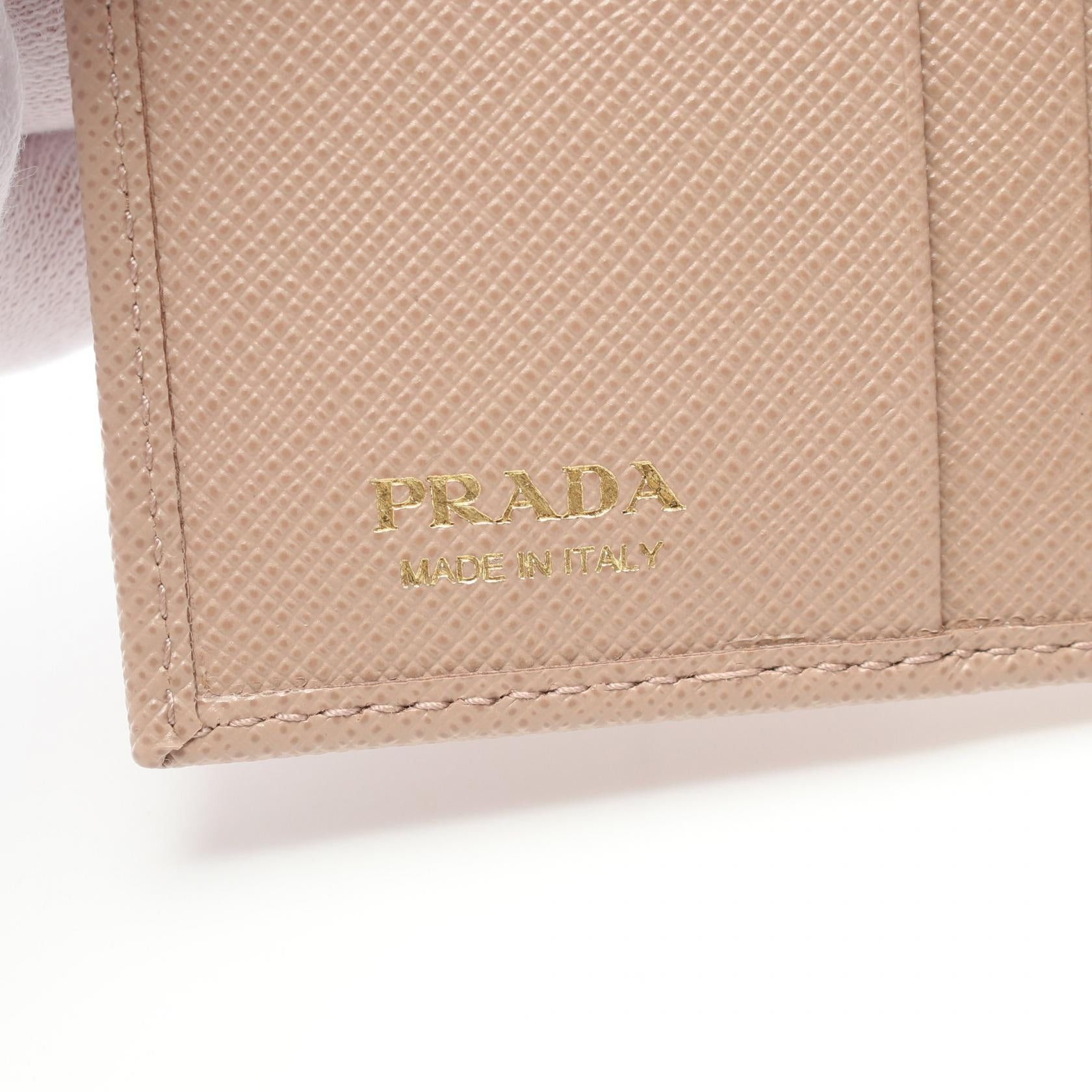 Prada Prada Saffiano Triang Bi-Fold Wallet Leather Beige Size ONE SIZE - 4 Thumbnail