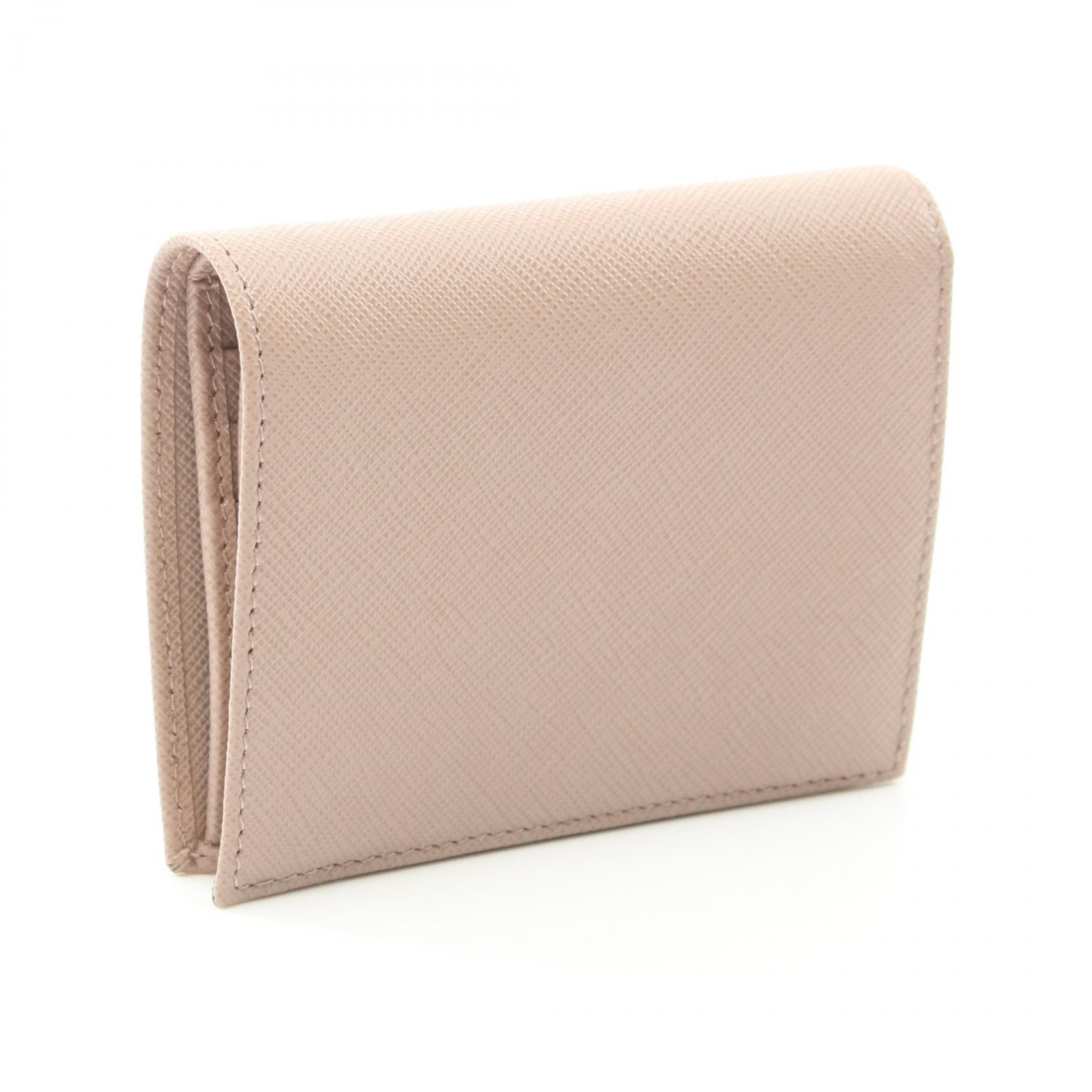 Prada Prada Saffiano Triang Bi-Fold Wallet Leather Beige Size ONE SIZE - 2 Thumbnail