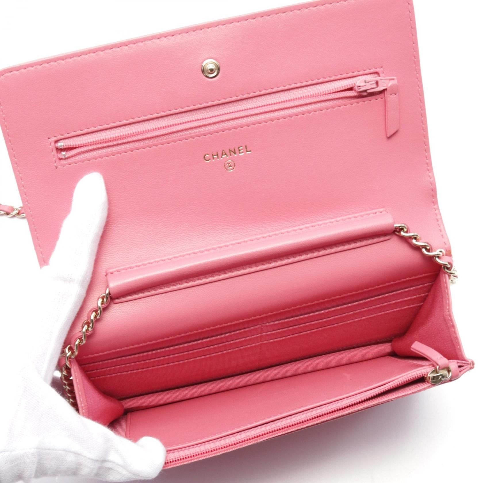 Chanel Chanel Matelasse Double Peace Chain Wallet Lambskin Pink Gold Hardware Size ONE SIZE - 3 Thumbnail