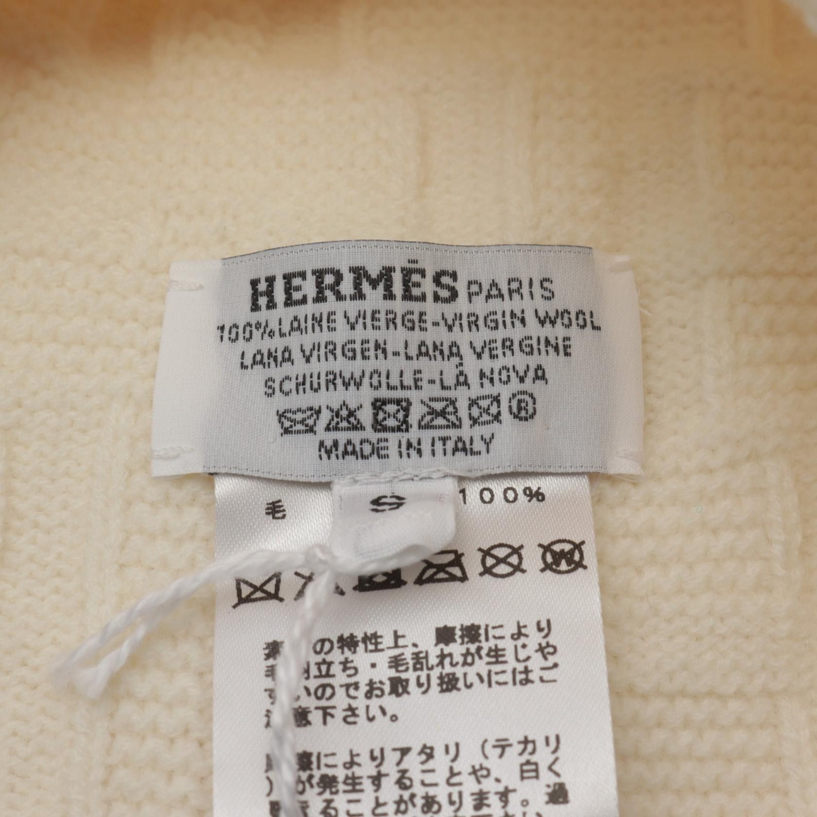 Hermes Hermes Frequency Serie Button Knit Hat Beanie Wool Ivory Size ONE SIZE - 4 Thumbnail