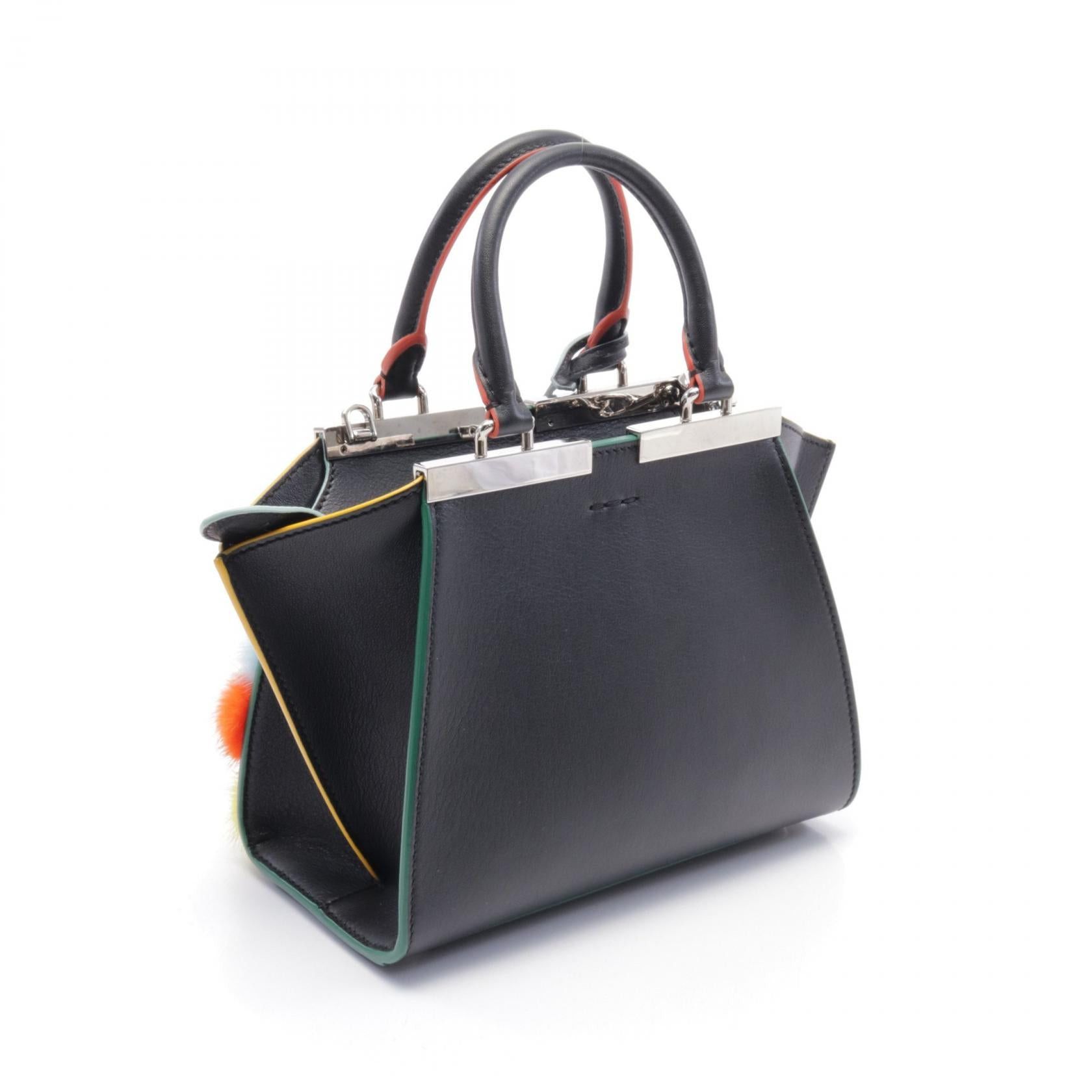 Fendi Fendi Mini Troisours Multicolored Fur Pom-Poms Handbag Leather Black Multicolor Size ONE SIZE - 2 Thumbnail