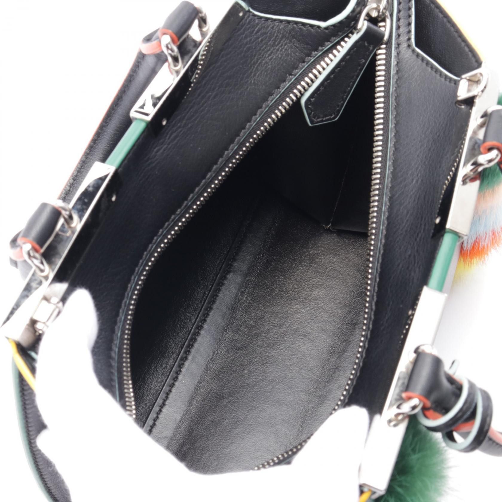 Fendi Fendi Mini Troisours Multicolored Fur Pom-Poms Handbag Leather Black Multicolor Size ONE SIZE - 3 Thumbnail