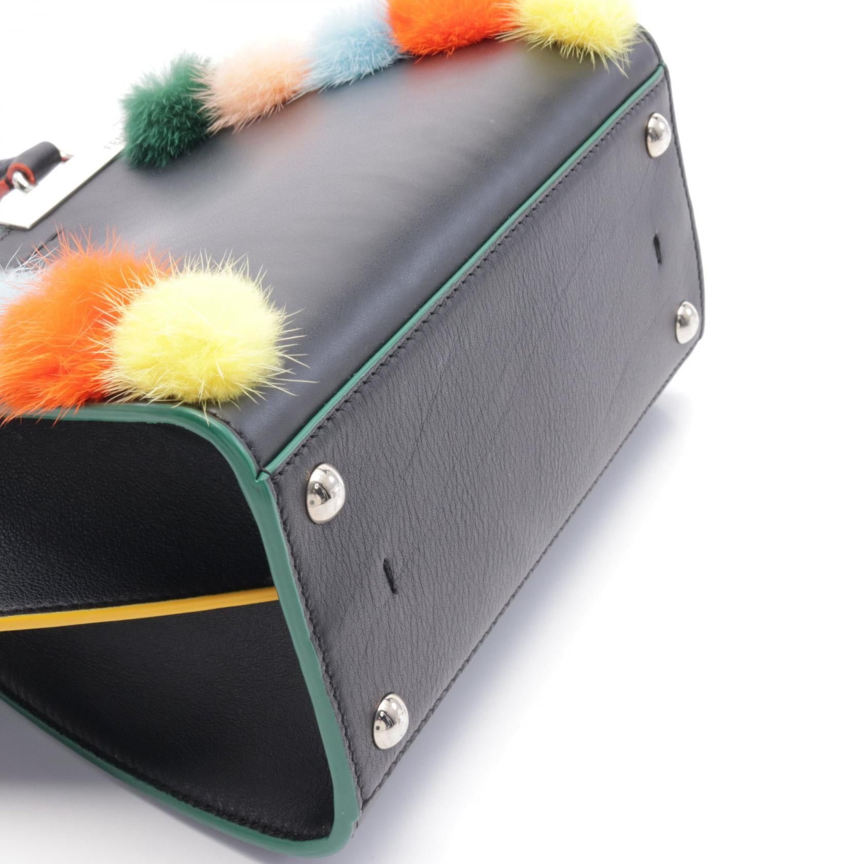 Fendi Fendi Mini Troisours Multicolored Fur Pom-Poms Handbag Leather Black Multicolor Size ONE SIZE - 5 Thumbnail
