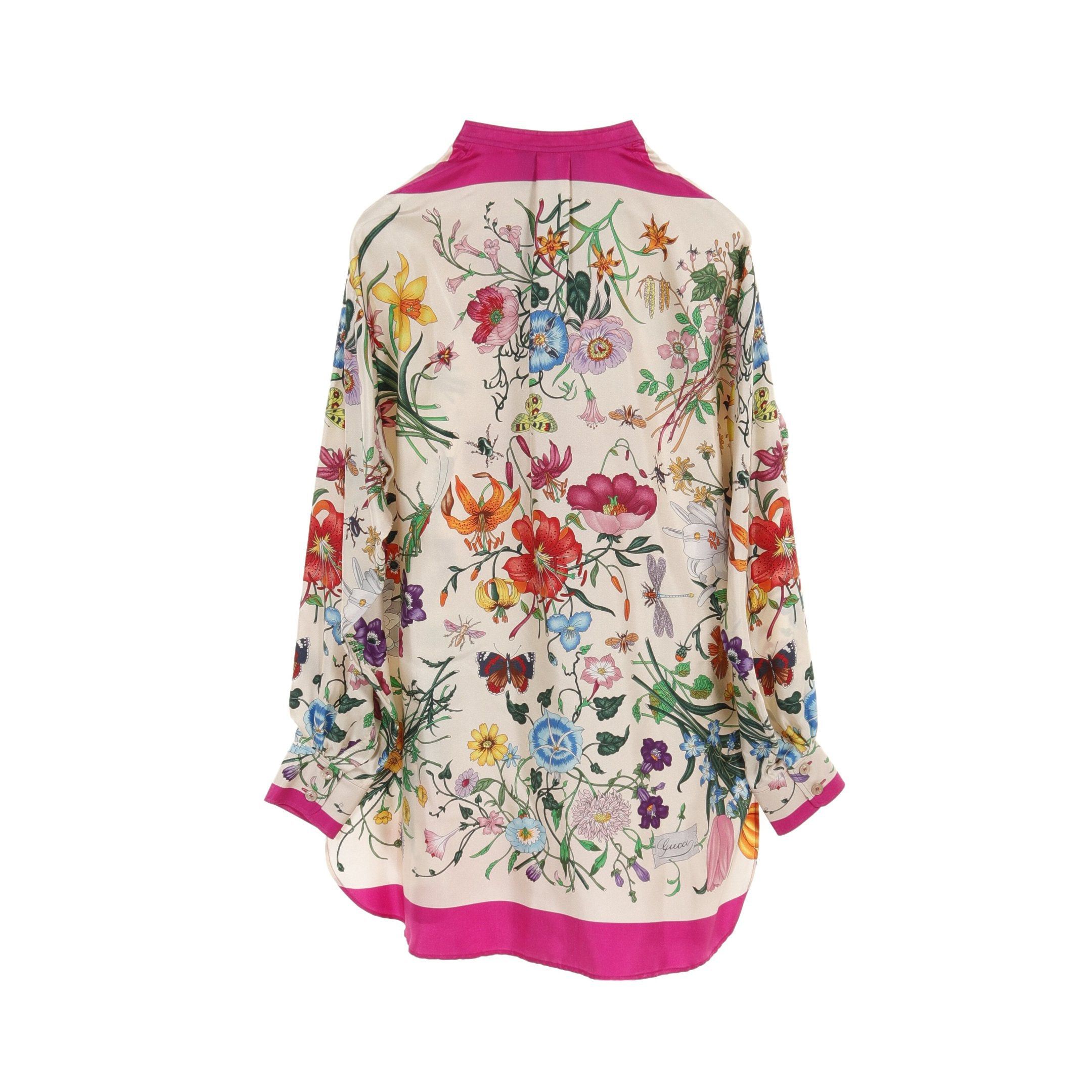 Gucci Gucci Floral Print Pullover Blouse Silk Ivory Pink Multicolor Size ONE SIZE - 2 Thumbnail