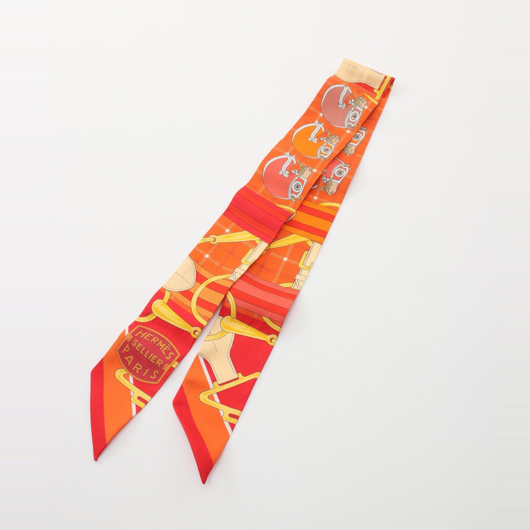 Hermes Hermes Twilly Sellier Ribbon Scarf Silk Orange Multicolor Size ONE SIZE - 4 Thumbnail