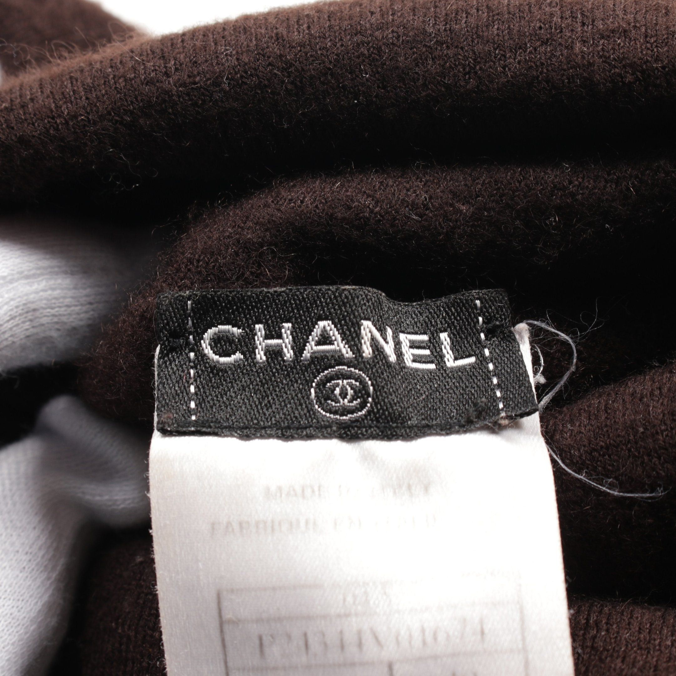 Chanel Chanel Knit Turtleneck Logo Print Cashmere Brown 04A Size ONE SIZE - 3 Thumbnail