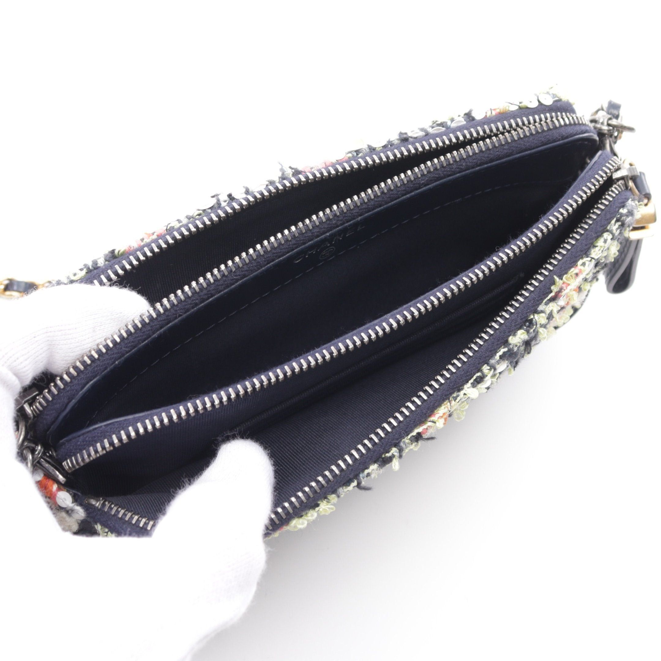 Chanel Chanel Gabriel Chain Shoulder Bag Wallet Tweed Leather Navy Multicolor Gold Hardware Size ONE SIZE - 3 Thumbnail