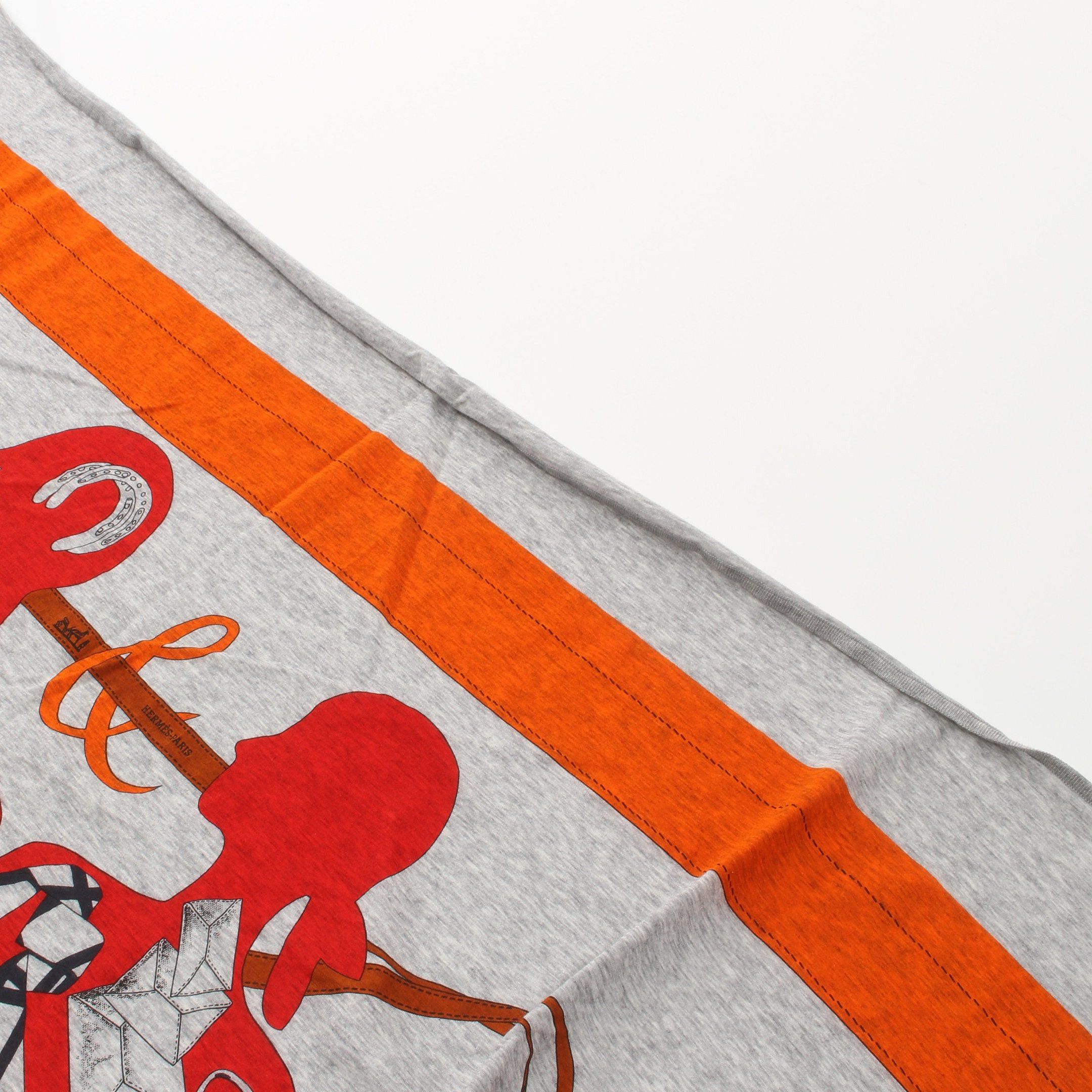 Hermes Hermes Monsieur Et Madame Scarf Cotton Gray Orange Multicolor Size ONE SIZE - 4 Thumbnail