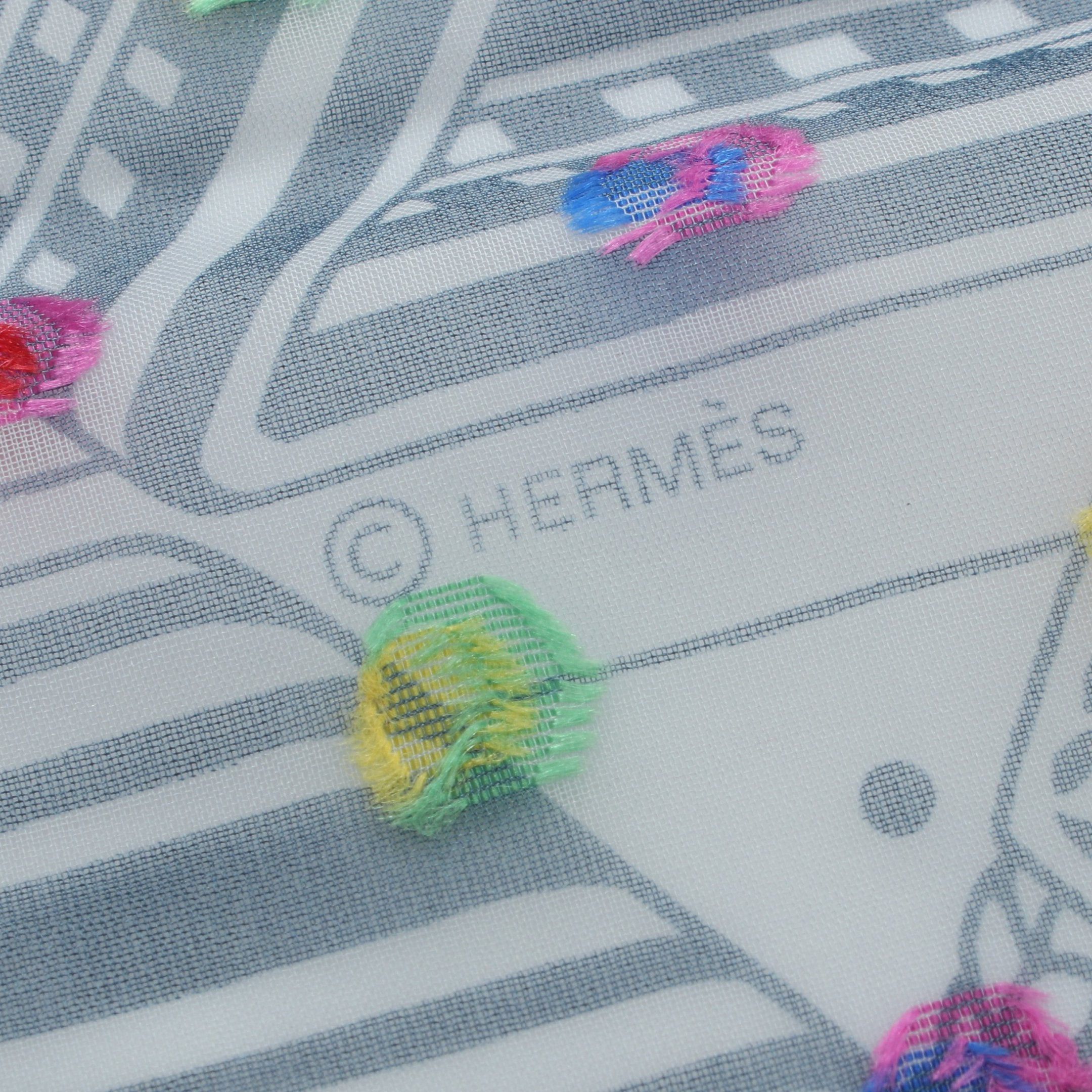 Hermes Hermes Carre 60 Sangles En Zigzag Scarf Silk Light Blue Multicolor Size ONE SIZE - 2 Thumbnail