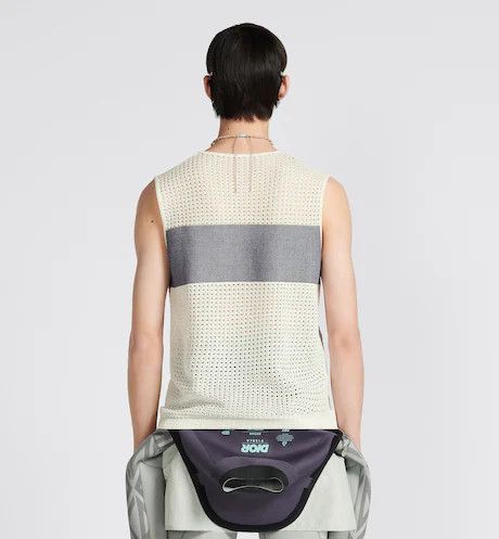 Dior Sleeveless T-Shirt White Cotton-Blend Cannage Knit Mesh Size US XS / EU 42 / 0 - 3 Thumbnail