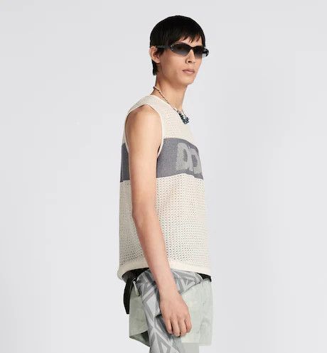 Dior Sleeveless T-Shirt White Cotton-Blend Cannage Knit Mesh Size US XL / EU 56 / 4 - 4 Thumbnail