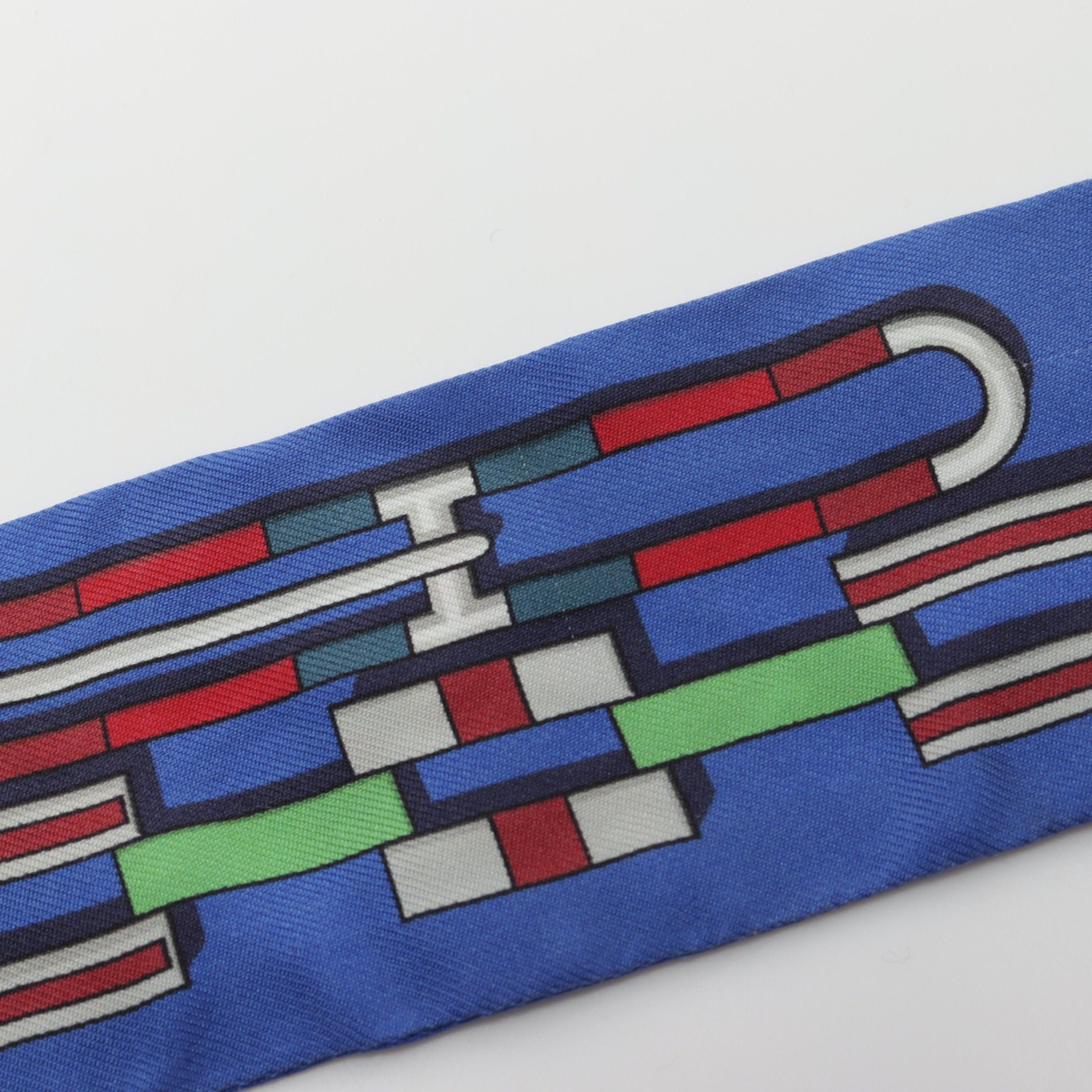 Hermes Hermes Twilly Carr En Boucles Ribbon Scarf Silk Blue Multicolor Size ONE SIZE - 5 Thumbnail