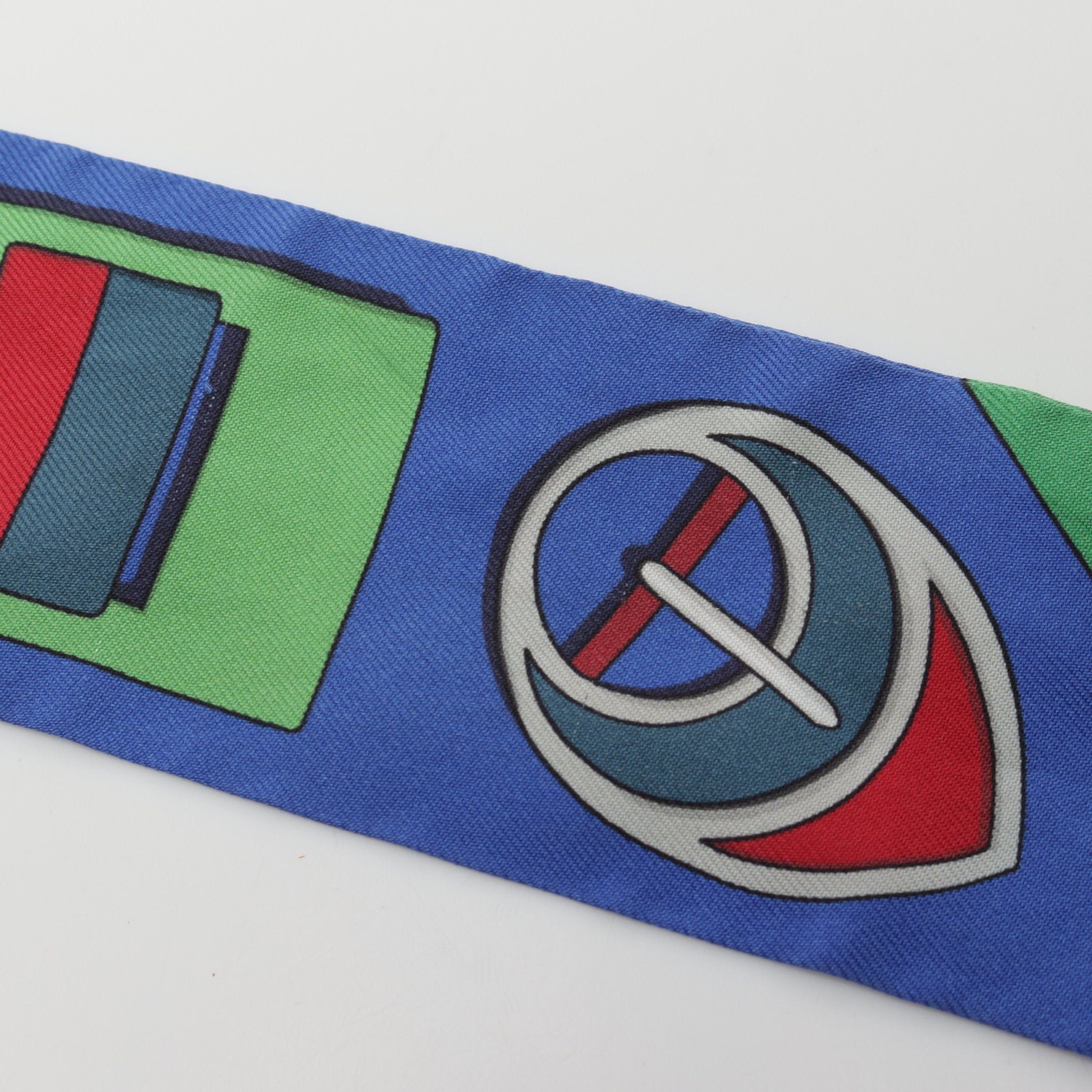 Hermes Hermes Twilly Carr En Boucles Ribbon Scarf Silk Blue Multicolor Size ONE SIZE - 6 Thumbnail