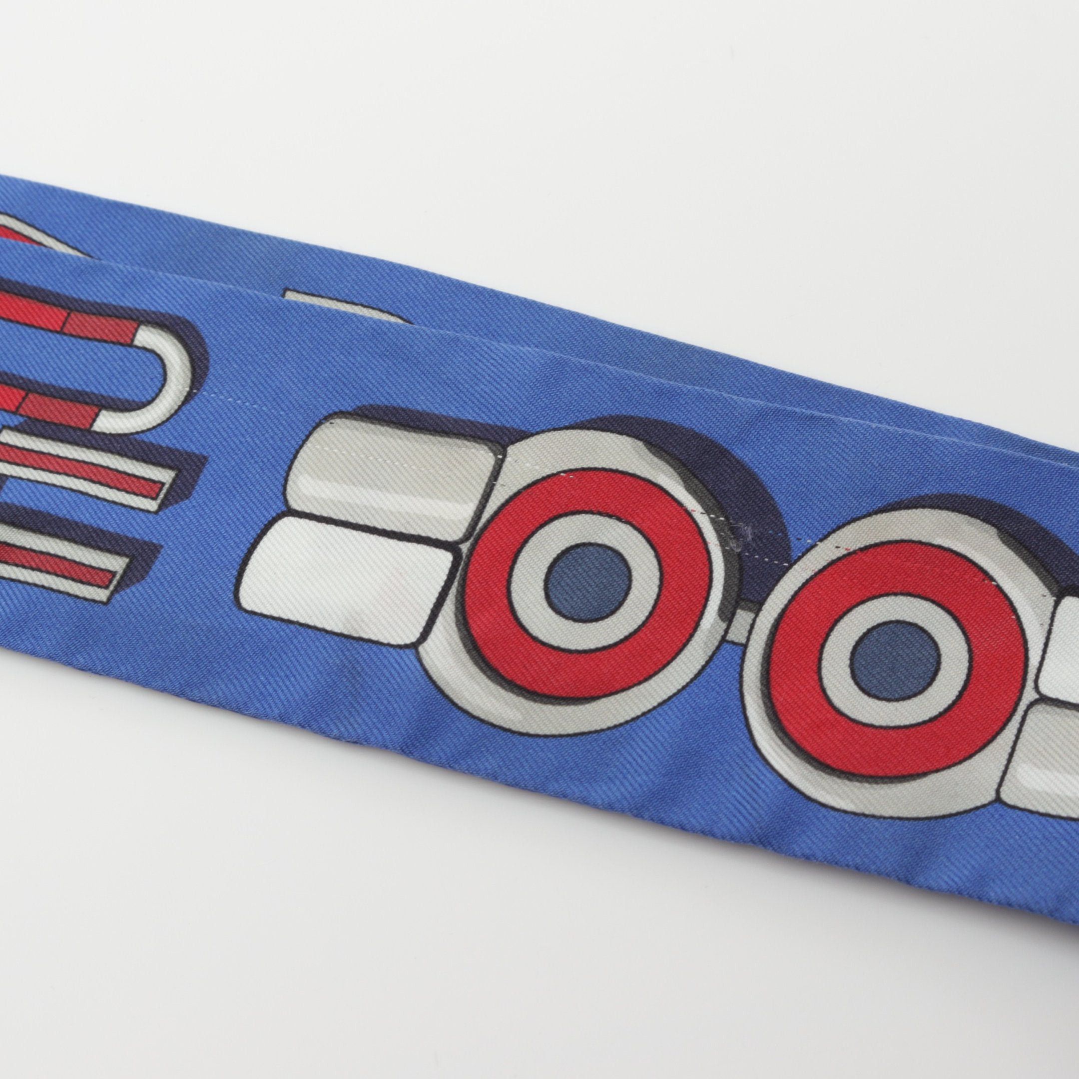 Hermes Hermes Twilly Carr En Boucles Ribbon Scarf Silk Blue Multicolor Size ONE SIZE - 4 Thumbnail