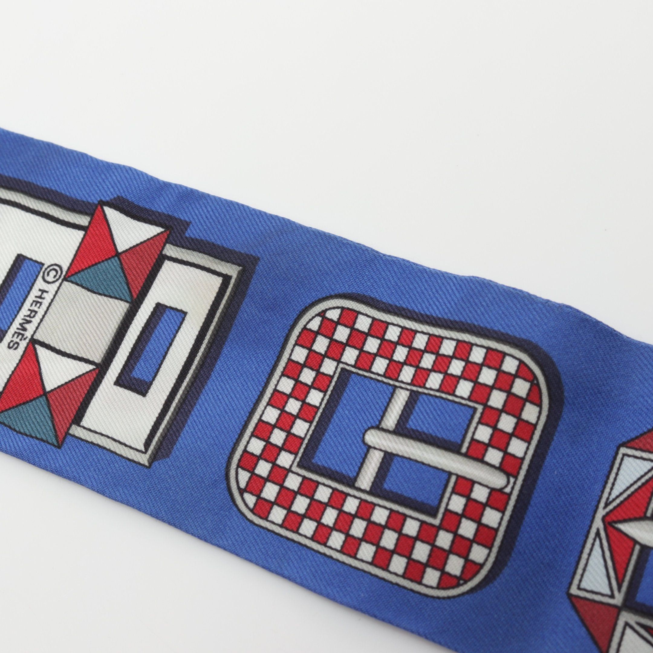 Hermes Hermes Twilly Carr En Boucles Ribbon Scarf Silk Blue Multicolor Size ONE SIZE - 7 Thumbnail
