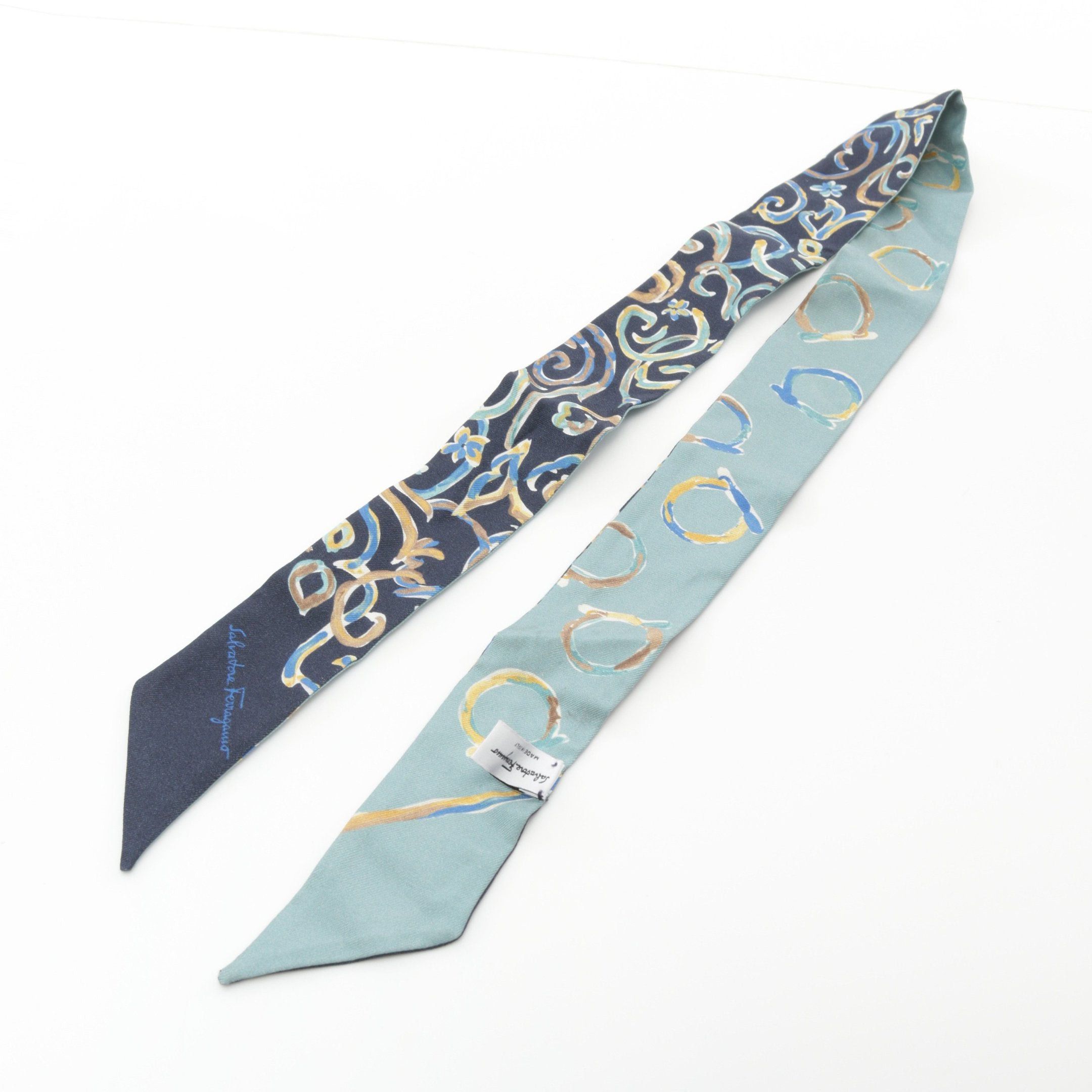 Salvatore Ferragamo Salvatore Ferragamo Scarf Silk Navy Multicolor Size ONE SIZE - 8 Thumbnail