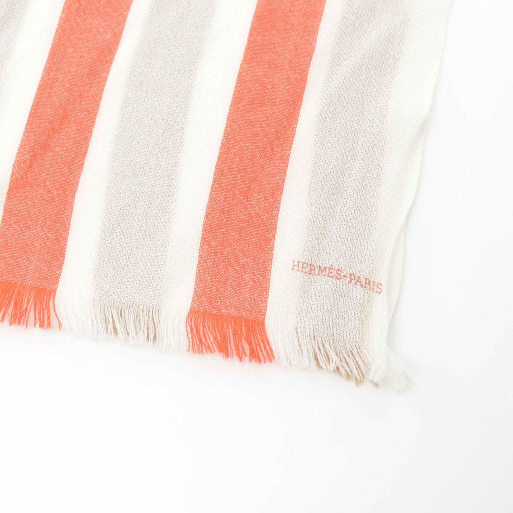 Hermes Hermes Bamboo Stripe Stall Scarf Cashmere Off White Red Beige Size ONE SIZE - 4 Thumbnail