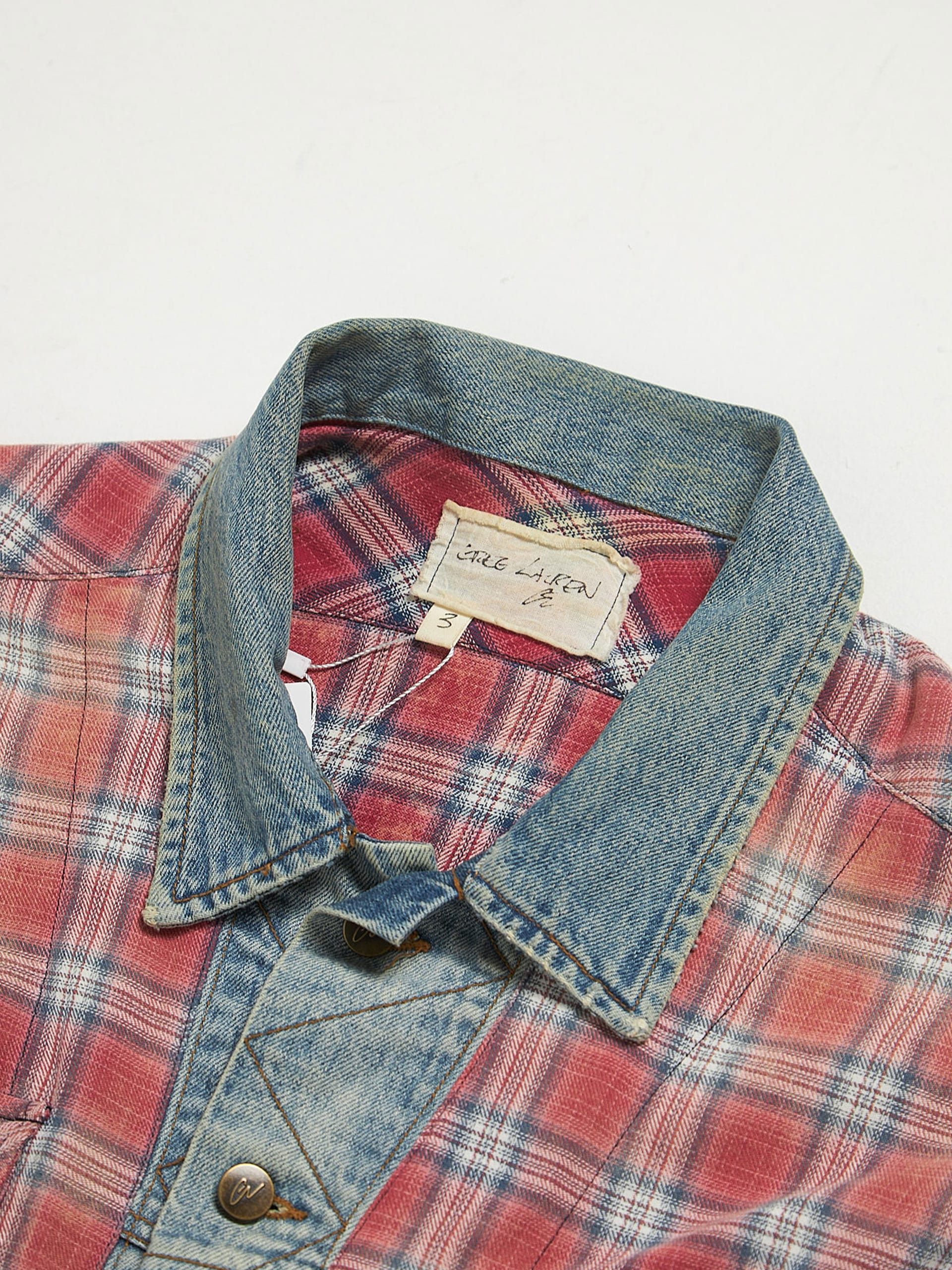 Greg Lauren Blue Red Checkered Pockets Detailed Cotton Overshirt Size US L / EU 52-54 / 3 - 3 Thumbnail