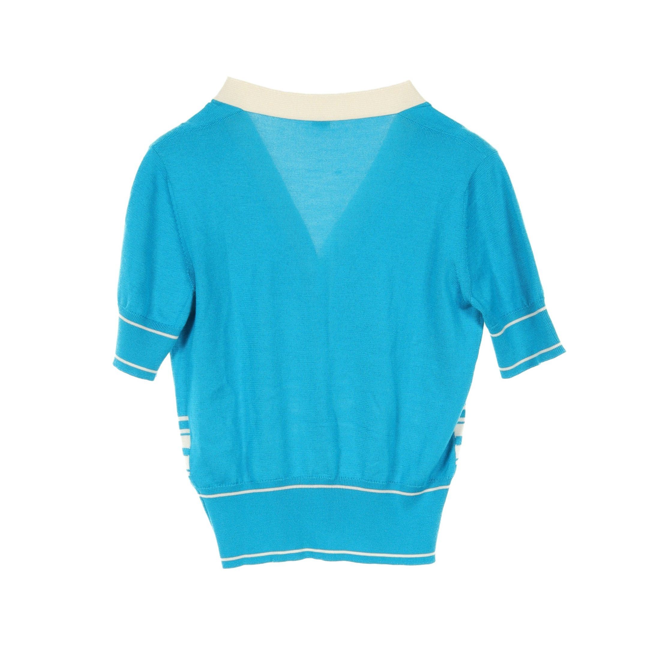 Hermes Hermes Chaîne Serie Button Cardigan V-Neck Short Sleeve Cashmere Silk Blue White Size ONE SIZE - 2 Thumbnail