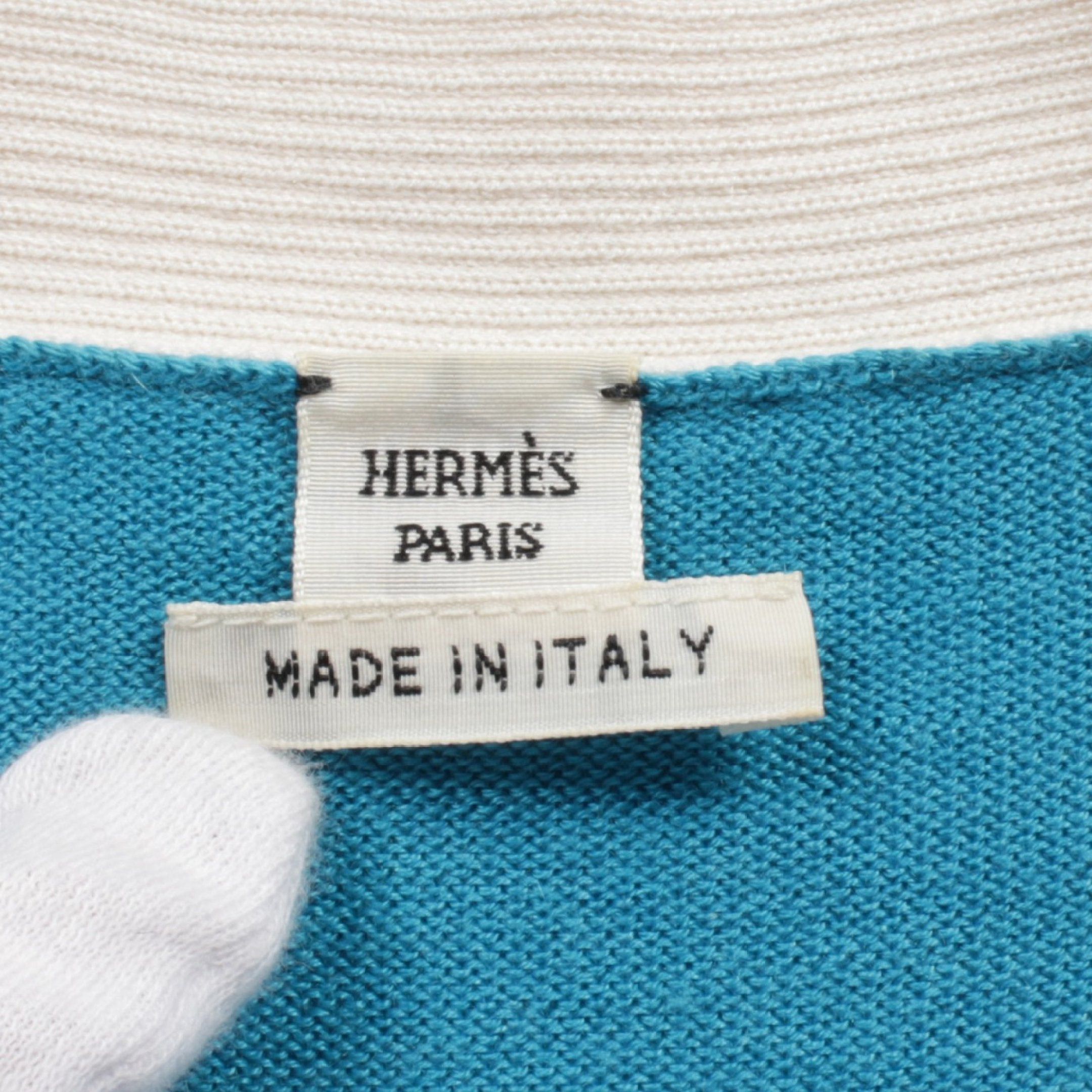 Hermes Hermes Chaîne Serie Button Cardigan V-Neck Short Sleeve Cashmere Silk Blue White Size ONE SIZE - 3 Thumbnail