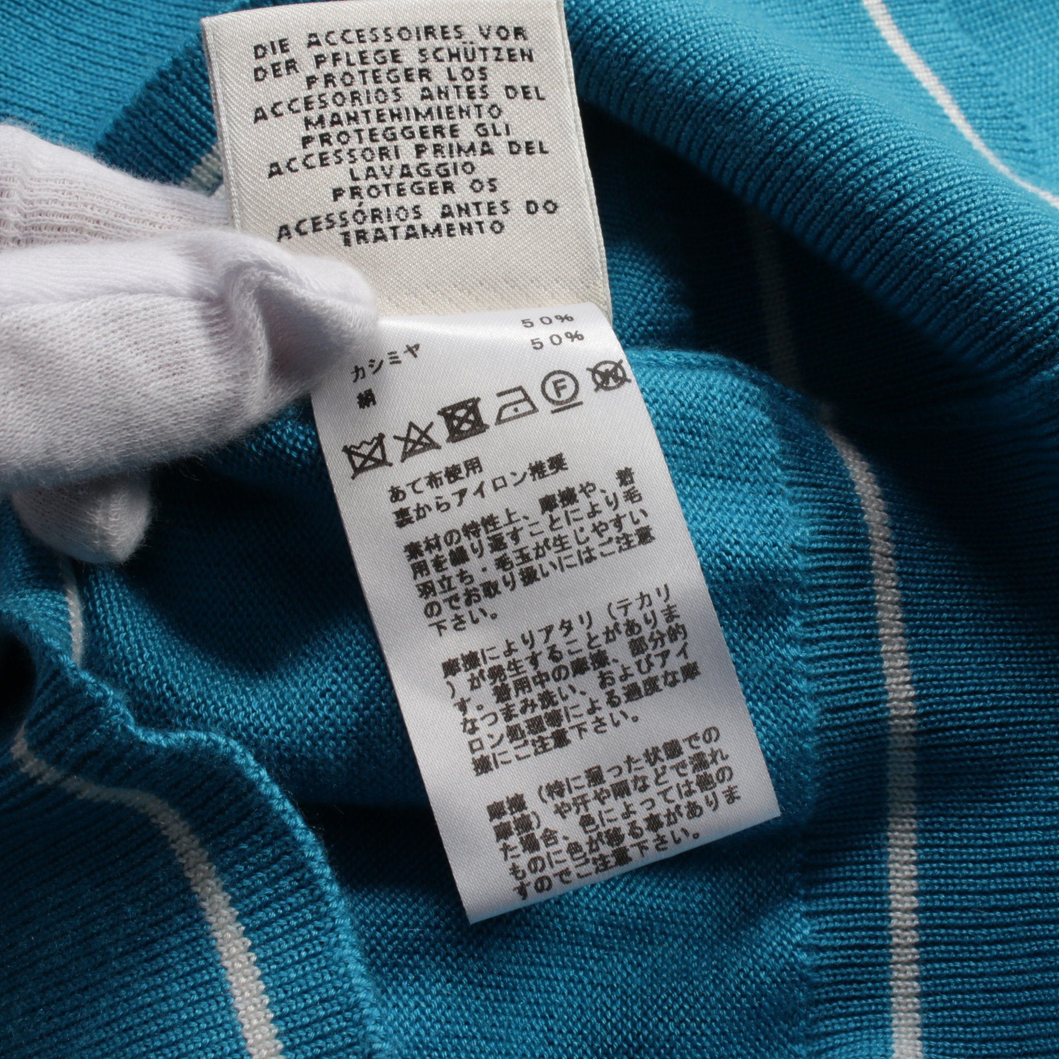 Hermes Hermes Chaîne Serie Button Cardigan V-Neck Short Sleeve Cashmere Silk Blue White Size ONE SIZE - 4 Thumbnail