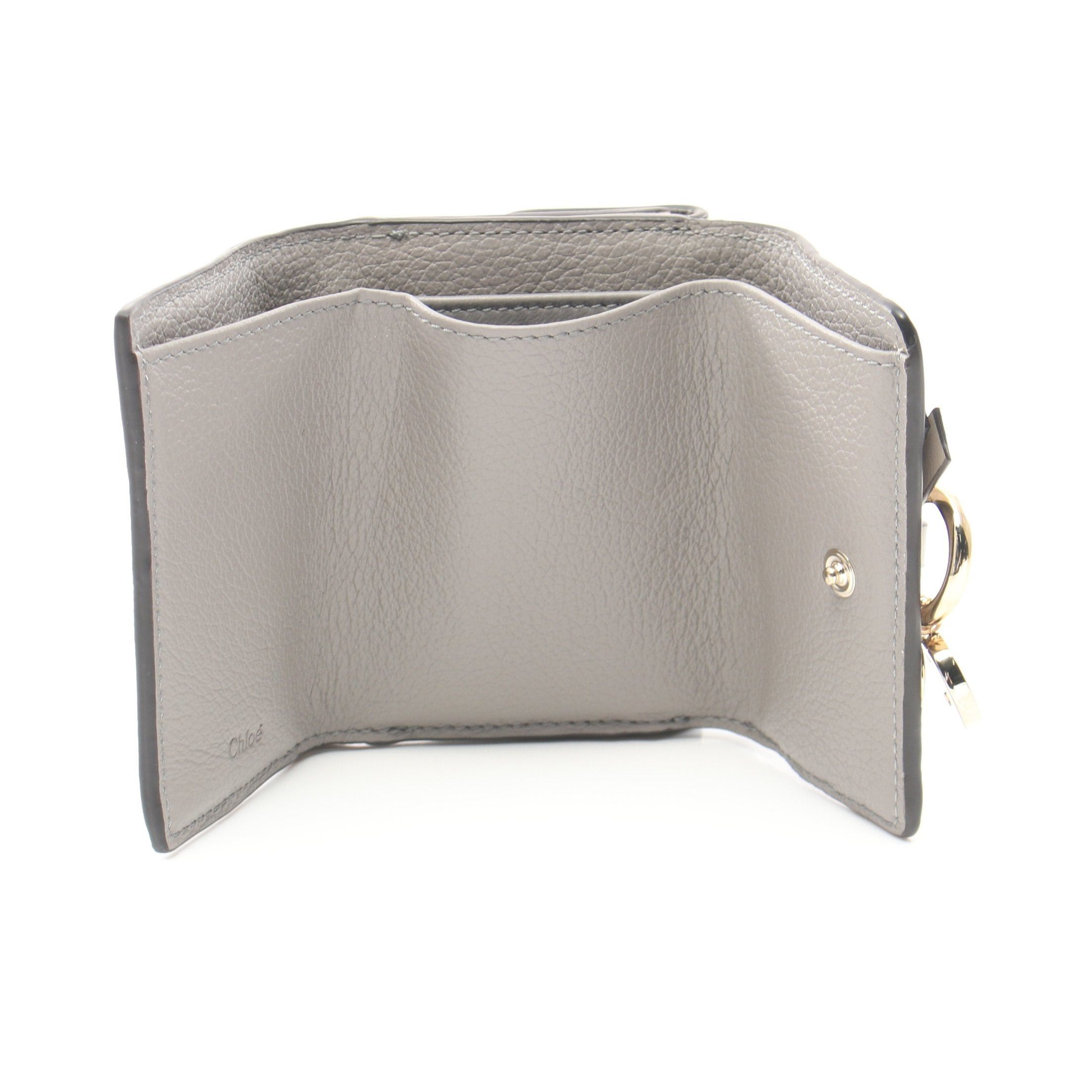 Chloe Chloe Alphabet Trifold Wallet Compact Leather Gray Size ONE SIZE - 3 Thumbnail