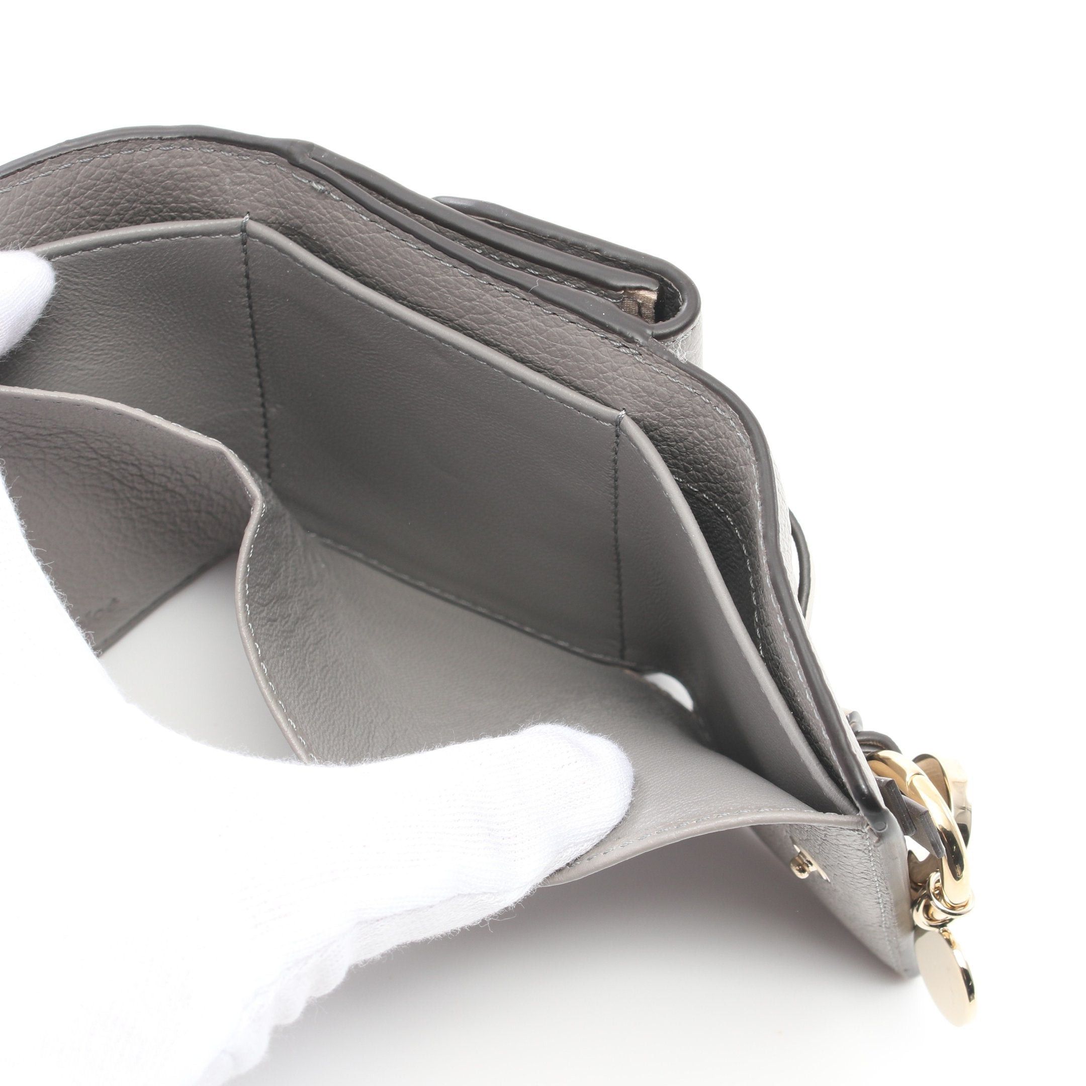 Chloe Chloe Alphabet Trifold Wallet Compact Leather Gray Size ONE SIZE - 5 Thumbnail