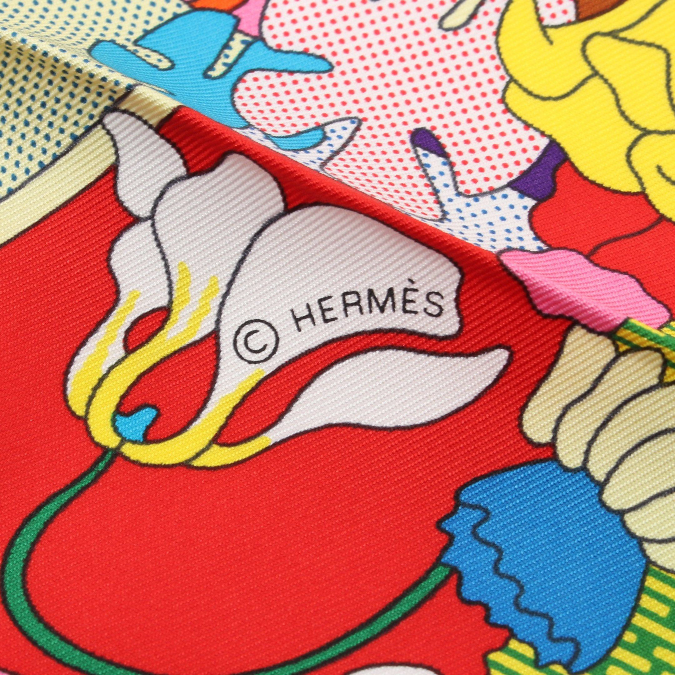 Hermes Carres 90 Ca Decoiffe! Scarf Silk White Multicolor
