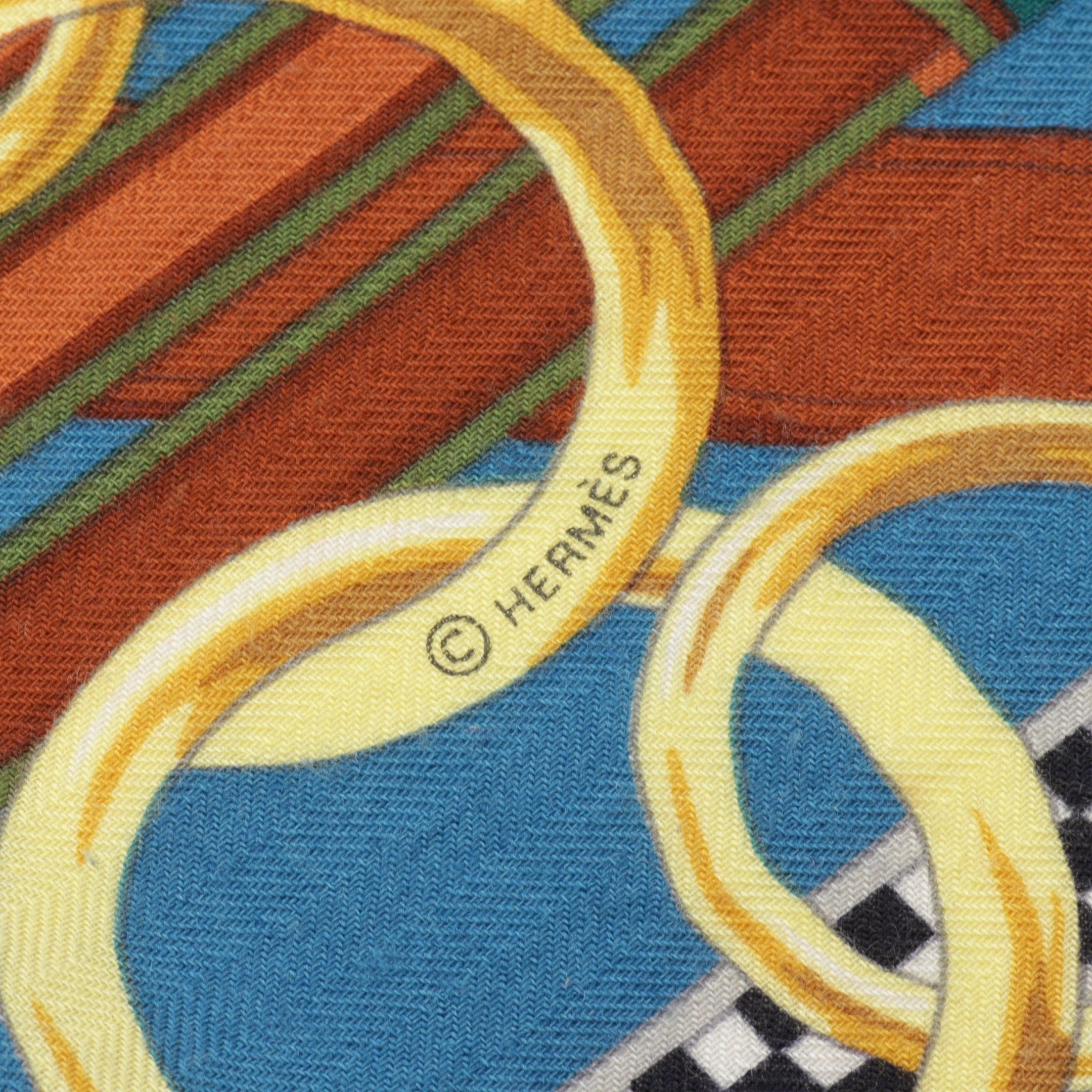 Hermes Hermes Carréjean Carres 140 Brides Et Gris Scarf Shawl Cashmere Silk Navy Multicolor Size ONE SIZE - 2 Thumbnail