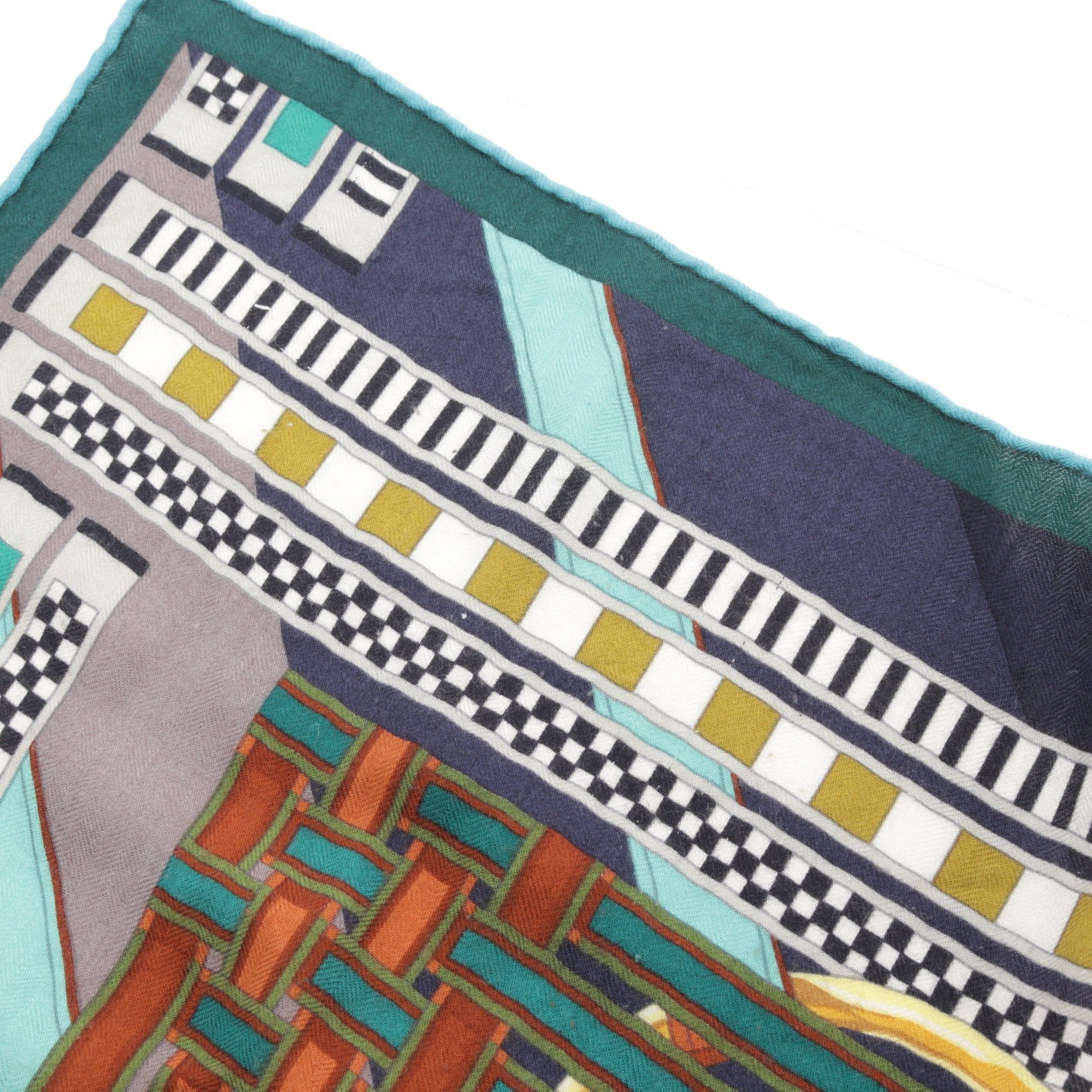 Hermes Hermes Carréjean Carres 140 Brides Et Gris Scarf Shawl Cashmere Silk Navy Multicolor Size ONE SIZE - 4 Thumbnail