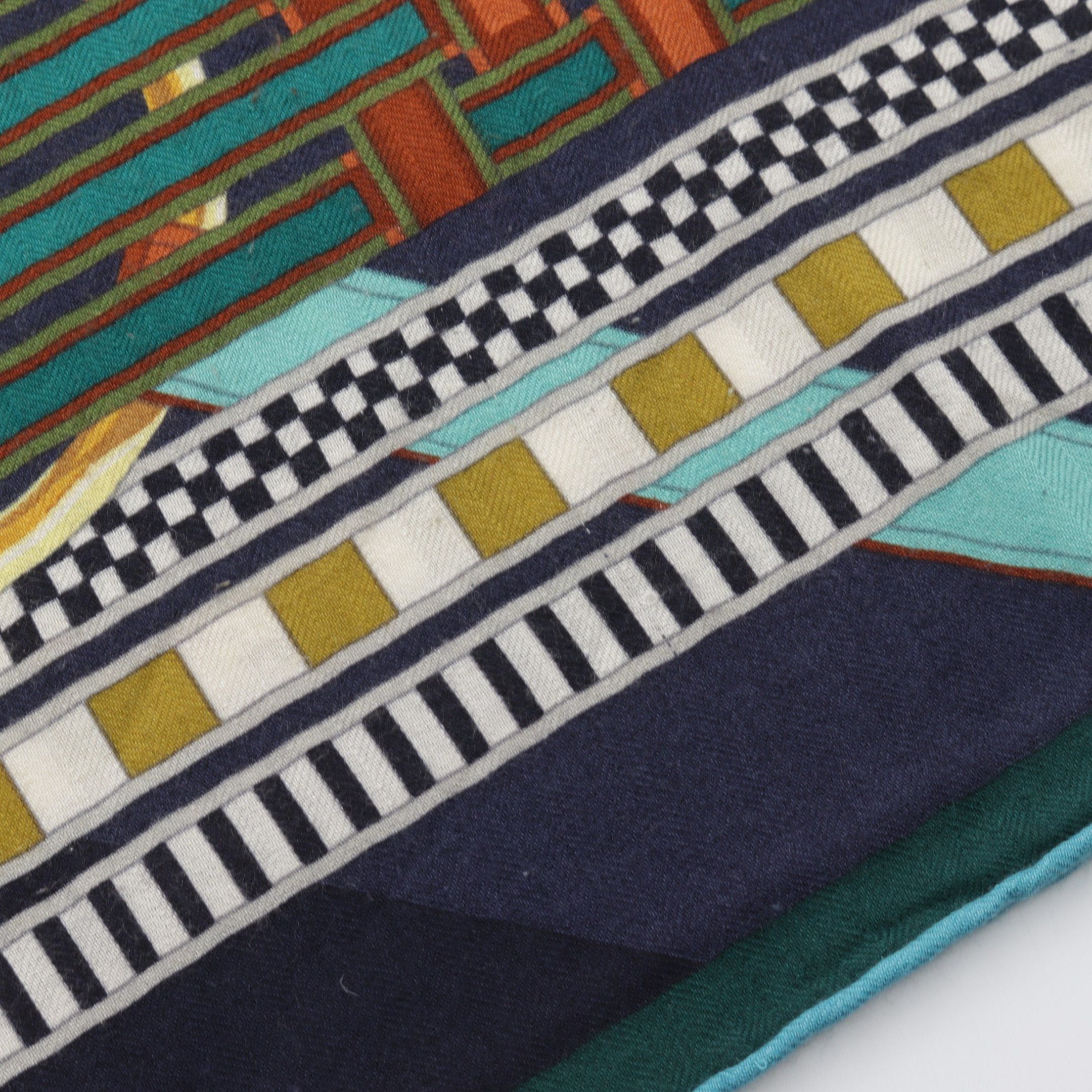 Hermes Hermes Carréjean Carres 140 Brides Et Gris Scarf Shawl Cashmere Silk Navy Multicolor Size ONE SIZE - 8 Thumbnail