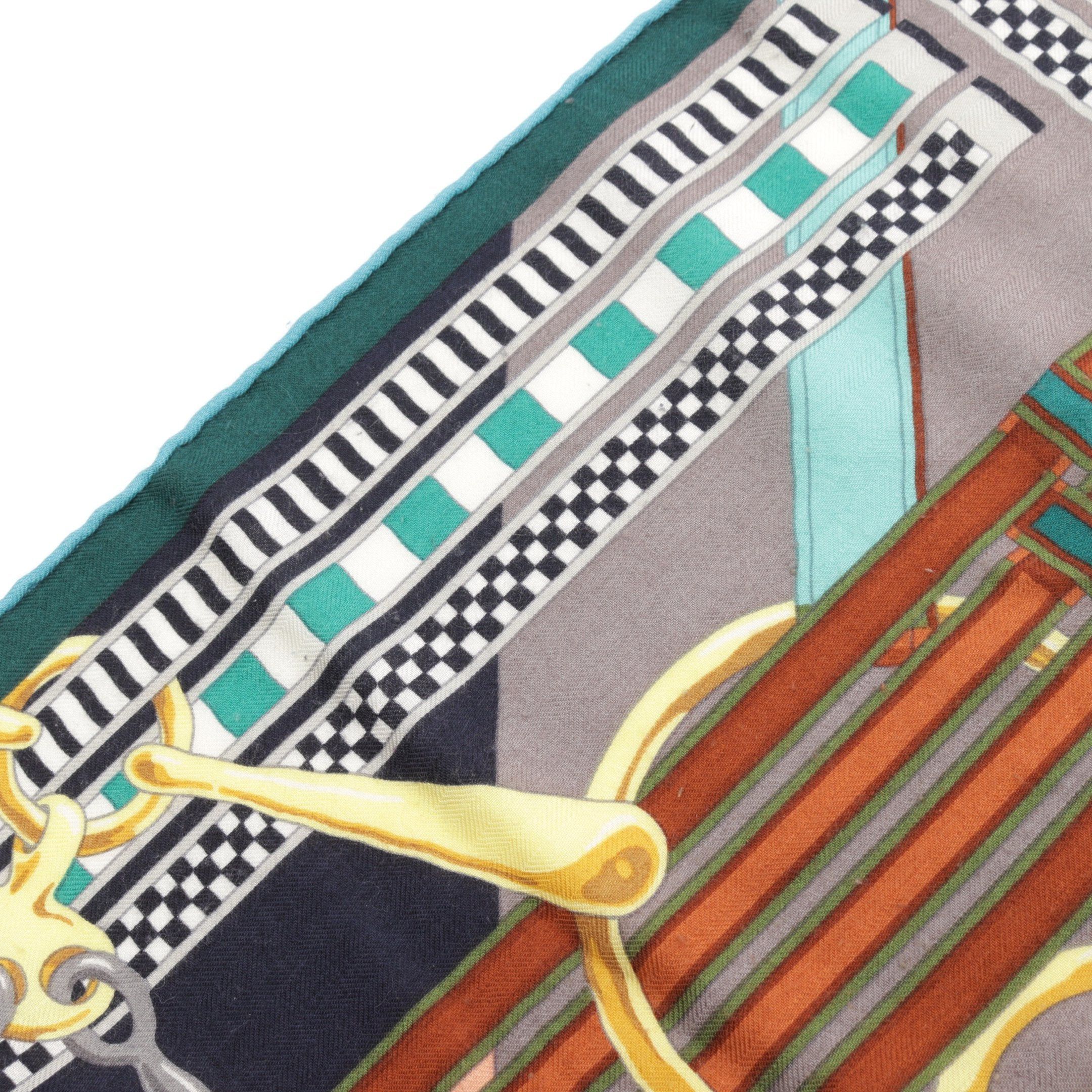 Hermes Hermes Carréjean Carres 140 Brides Et Gris Scarf Shawl Cashmere Silk Navy Multicolor Size ONE SIZE - 5 Thumbnail