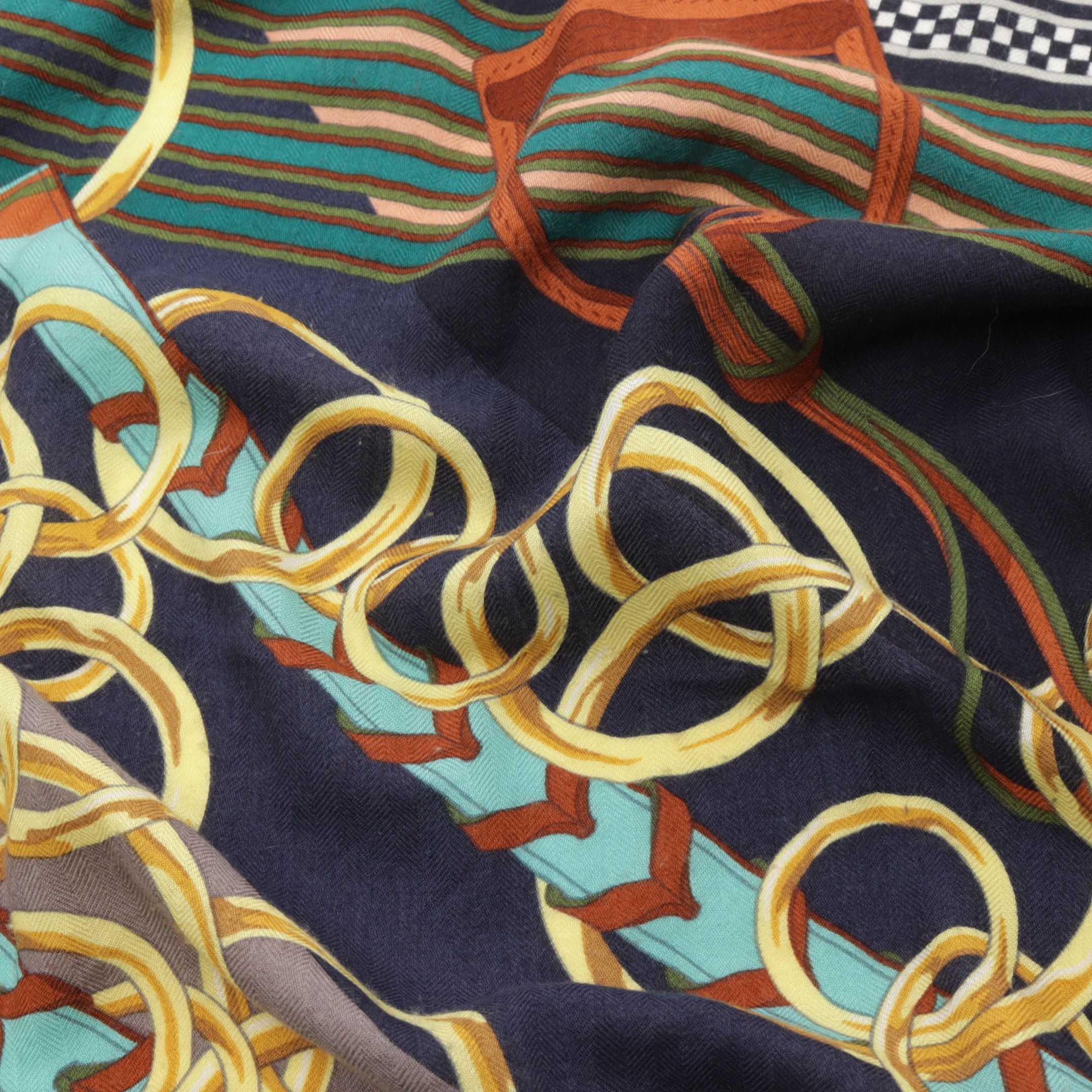 Hermes Hermes Carréjean Carres 140 Brides Et Gris Scarf Shawl Cashmere Silk Navy Multicolor Size ONE SIZE - 6 Thumbnail