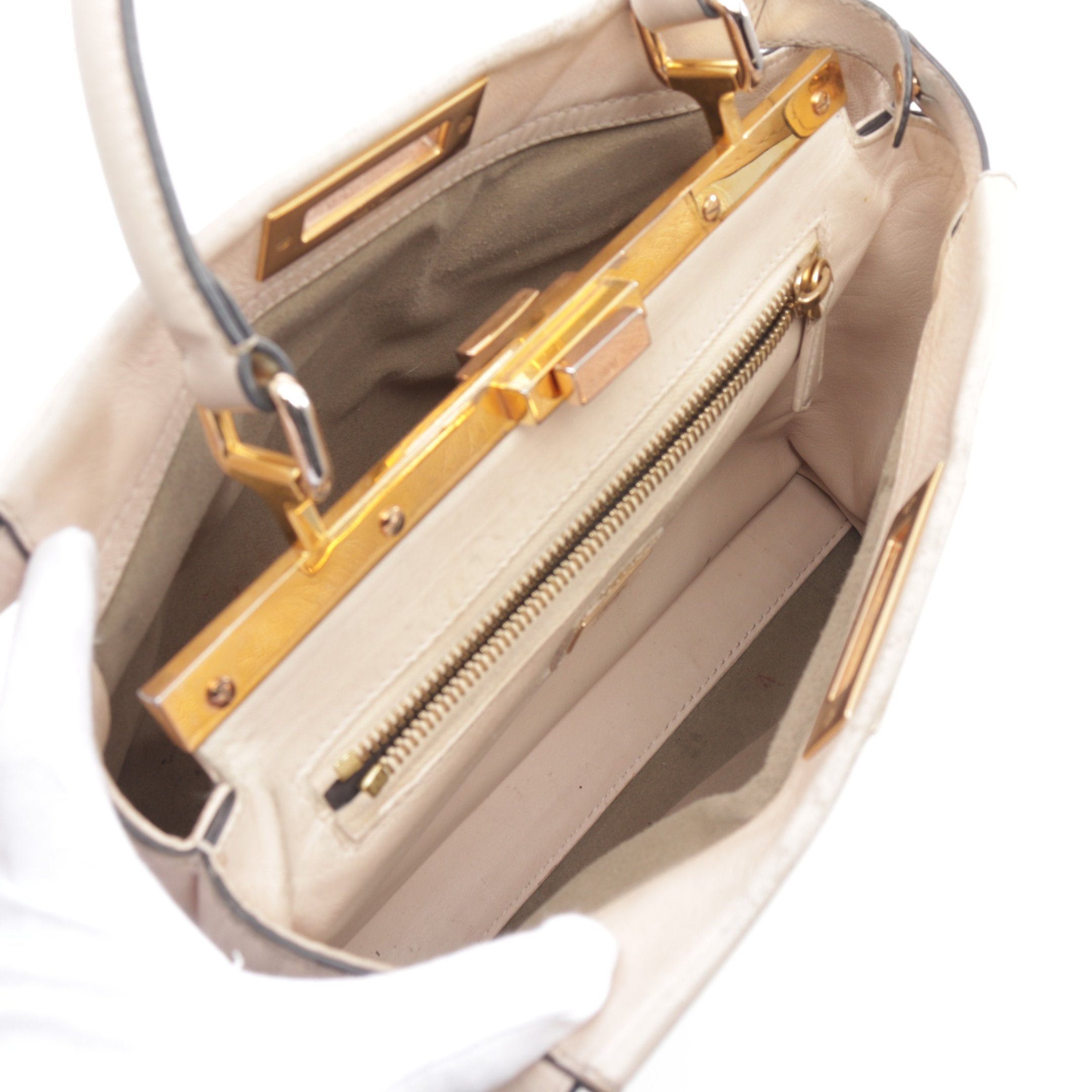 Fendi Fendi Peekaboo Regular Selleria Handbag Leather Pink Beige Size ONE SIZE - 3 Thumbnail