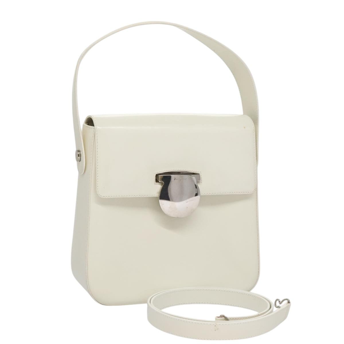 Salvatore Ferragamo Gancini White Patent Leather Handbag (Pre-Owned) Size ONE SIZE - 14 Thumbnail